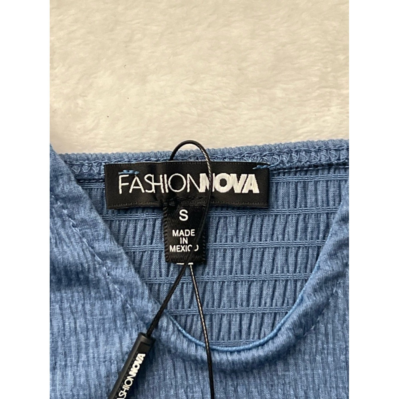 Fashion Nova Dusty Blue Backless Ribbed Tank Top, Size S