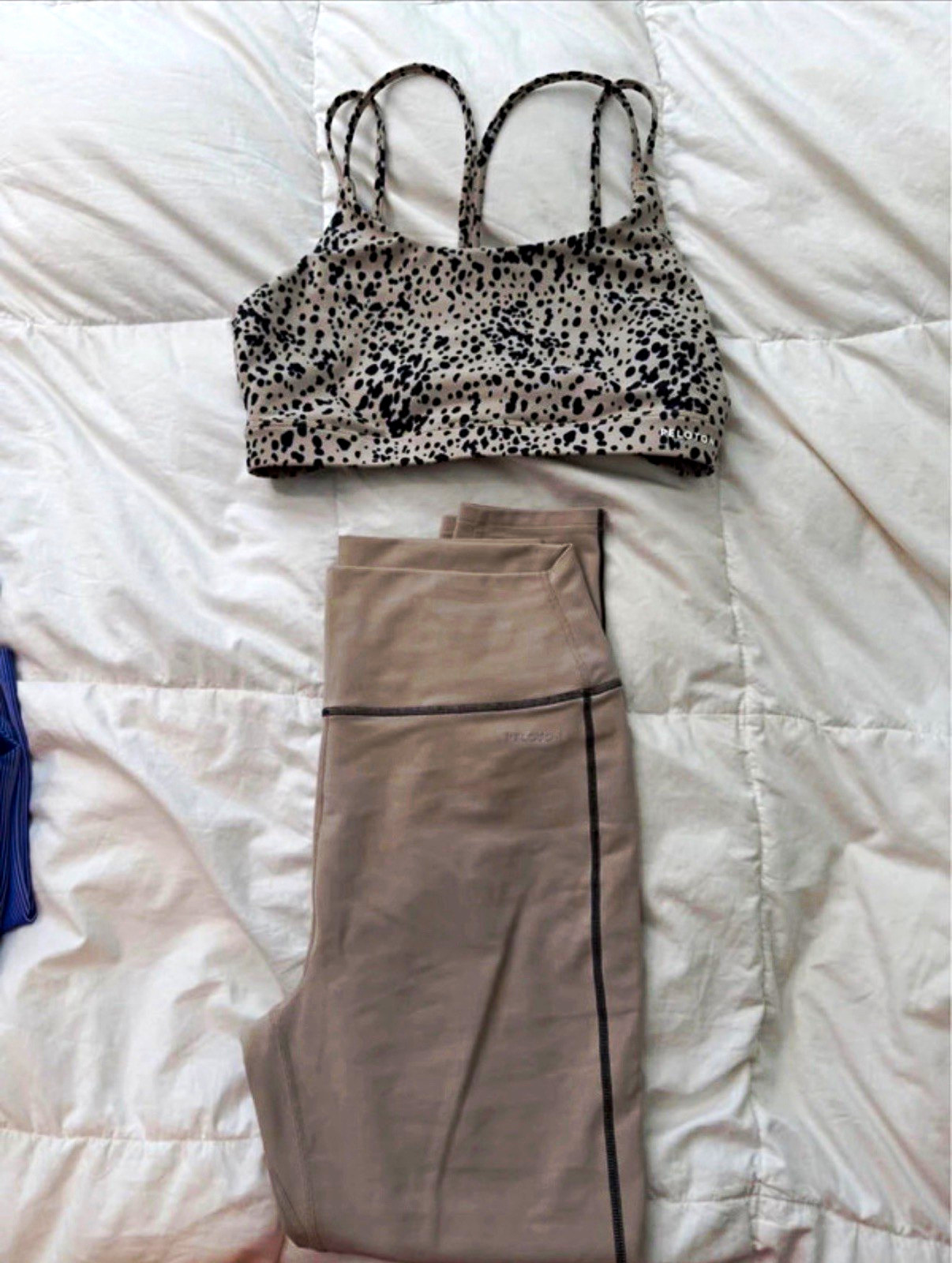 Peloton Women’s Lg 2-Piece Animal Print Sports Bra & Leggings Set Beige/Black