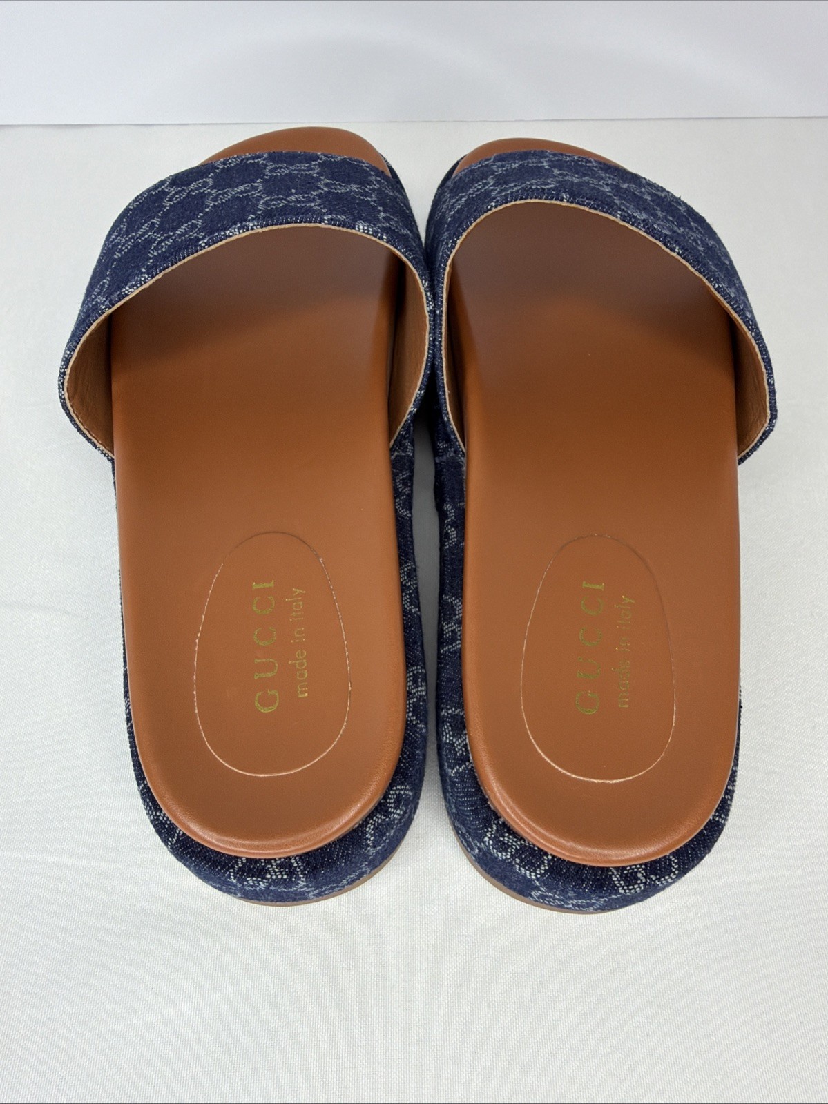 GUCCI Denim GG Monogram Angelina Platform Denim Sandals Size EU 40 US 10~NO BOX