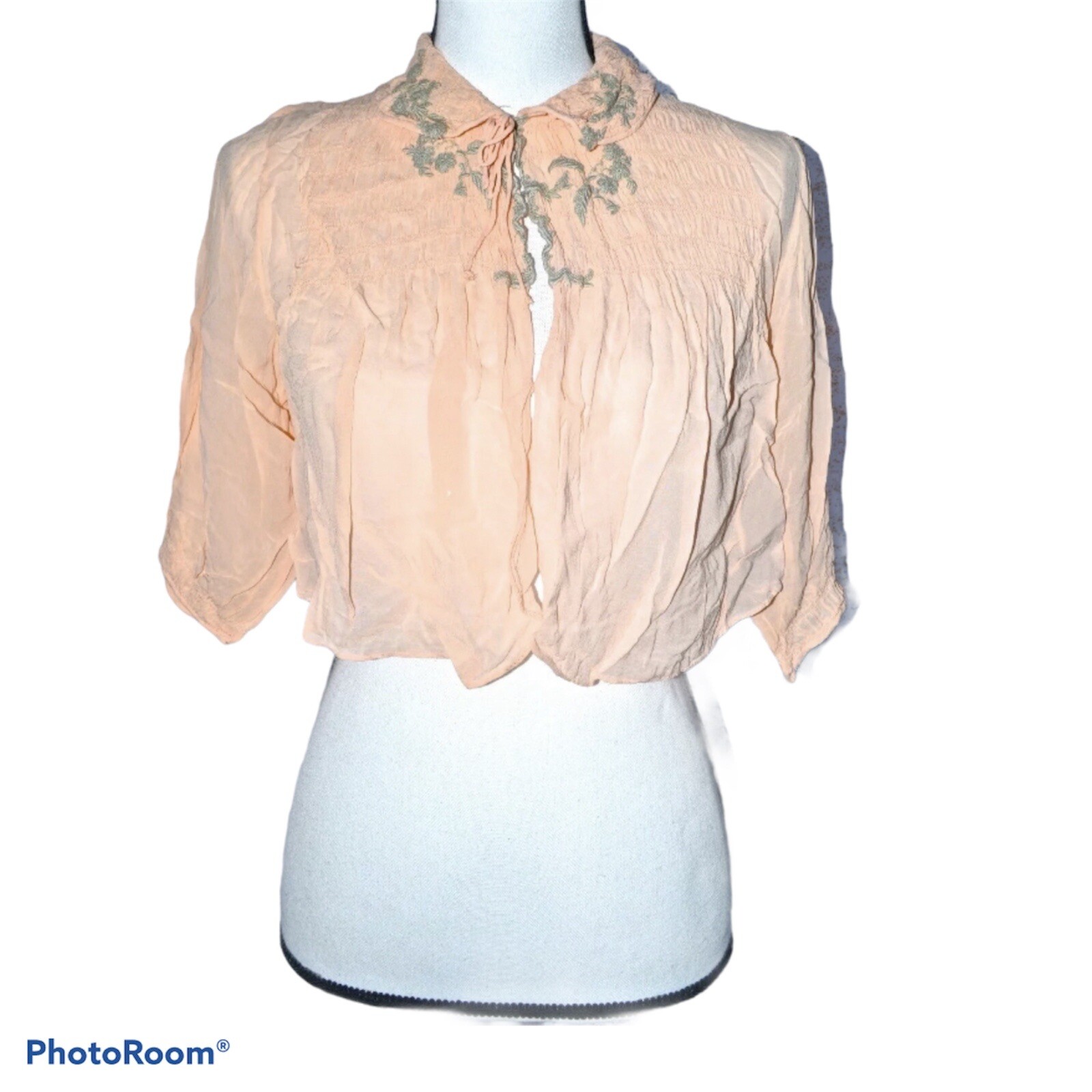 Vintage 40’s, 50’s Lingerie Jacket Pajamas Pinup Floral crochet, peach pink, M/L