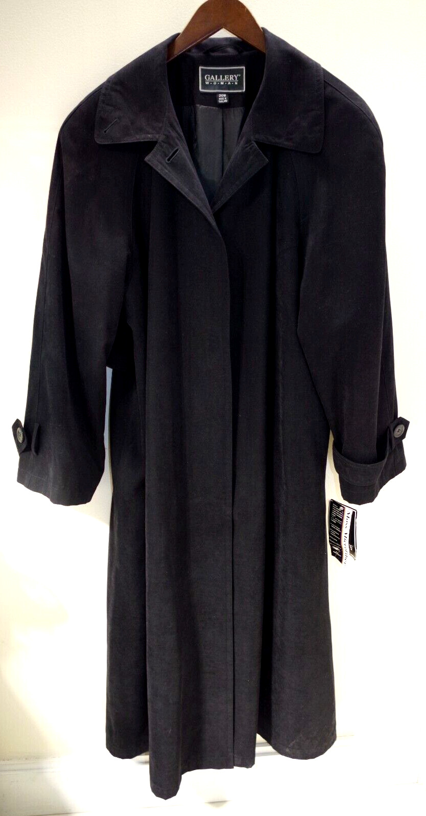 10B NWT Gallery All Seasons Coat Belted Black Woman 20W Moss Microfiber Trench