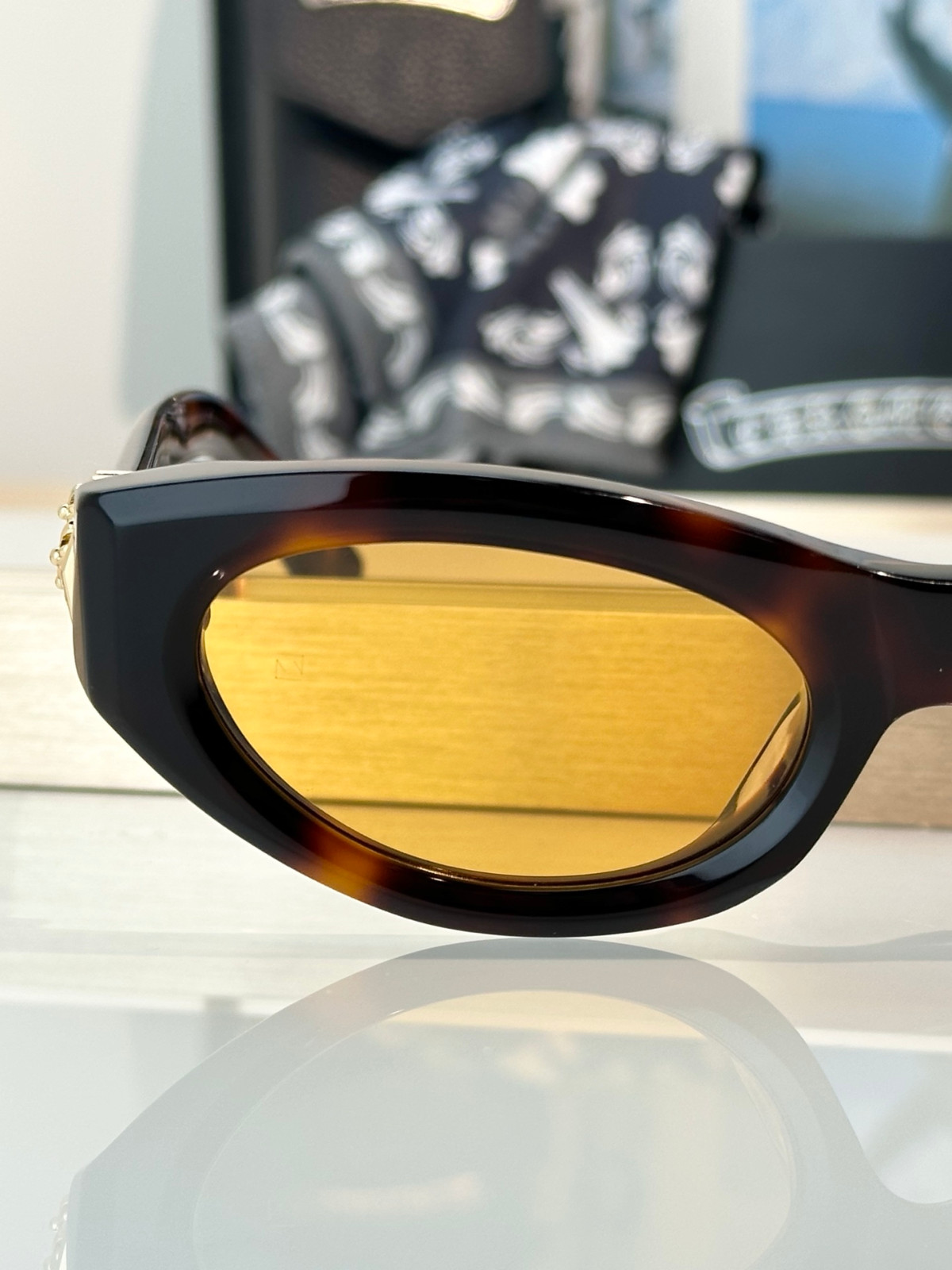 CHrome H Oval Cat Eye Sunglasses Tortoise Amber Lens Gold Hardware