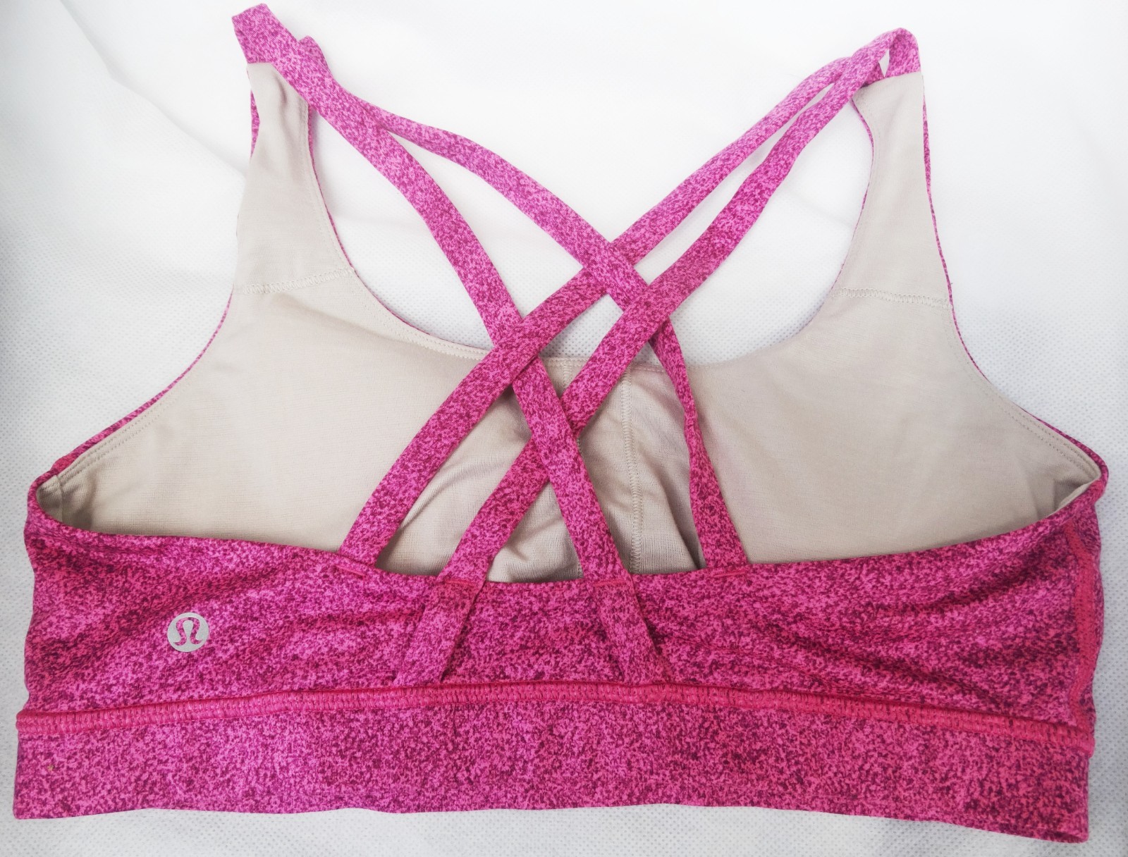 Lululemon Size 10 yoga ENERGY BRA, Flashback Static/Raspberry w cups