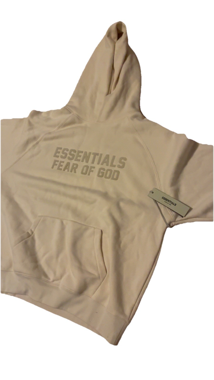 Essentials Fear of God Men’s Beige Pullover Hoodie Logo Pocket Size L New