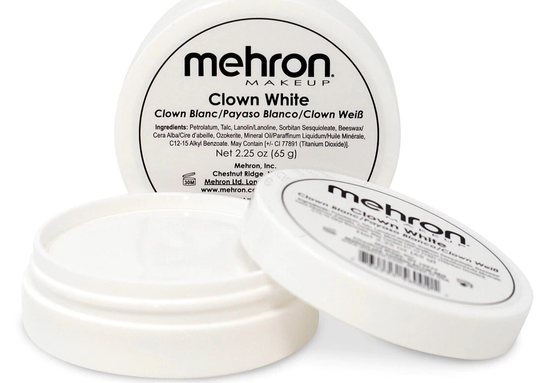 2.25 oz Clown White theatrical circus face paint mime Mehron TV makeup stage pro