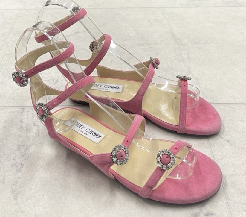 New Jimmy Choo Naia Flat Suede Sandal In Flamingo Pink Size:35 (US 5)
