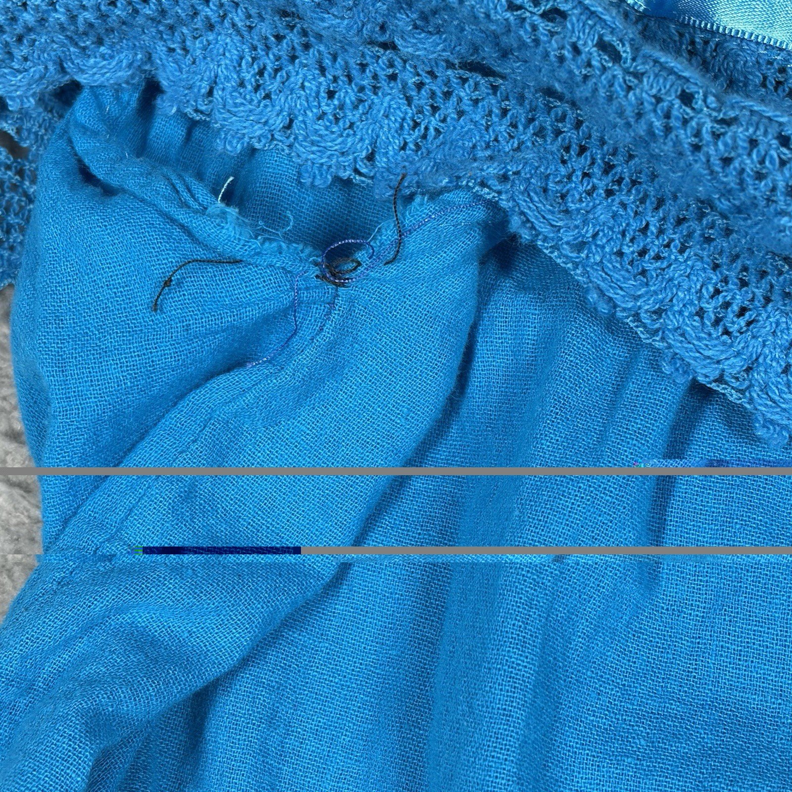 Mexican Blouse Blue Womens L / XL Floral Embroidery Lace Trim Off The Shoulder