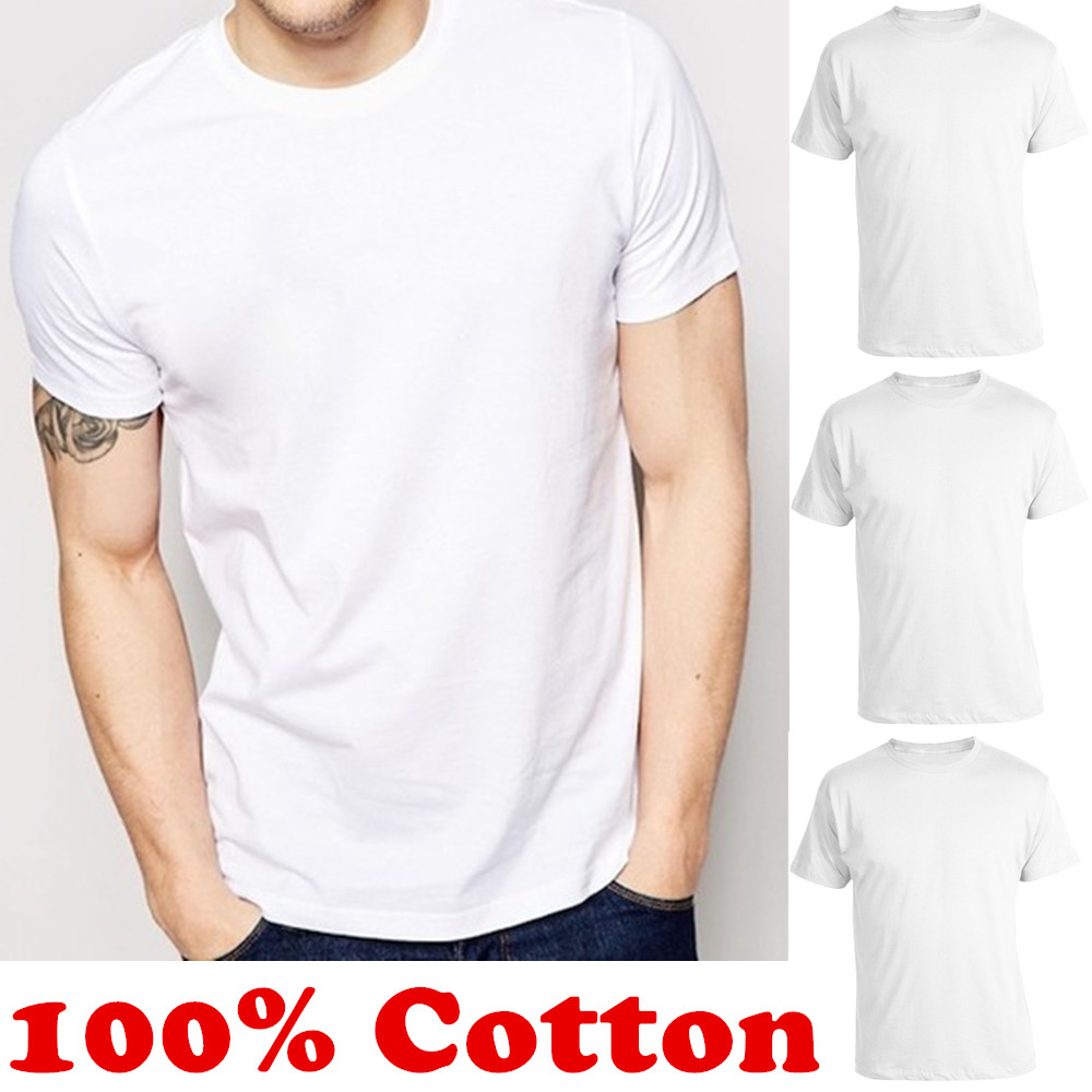 For Mens 100% Cotton Crew Neck T-Shirt Undershirt Plain White Tee XL-4XL