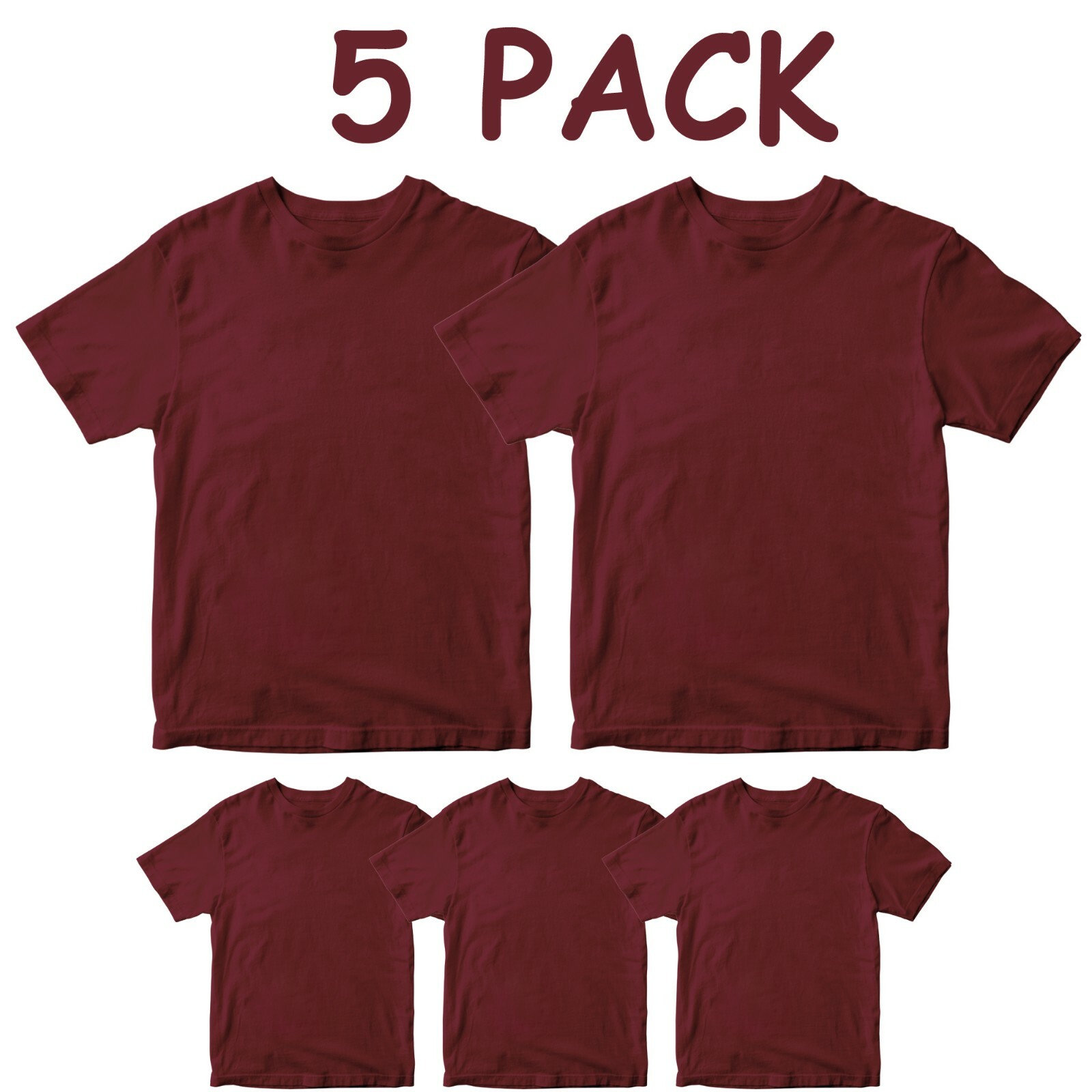 5 pack Plain T-shirt Unisex Premium Cotton Crew Neck Round t-shirt Gifts Top