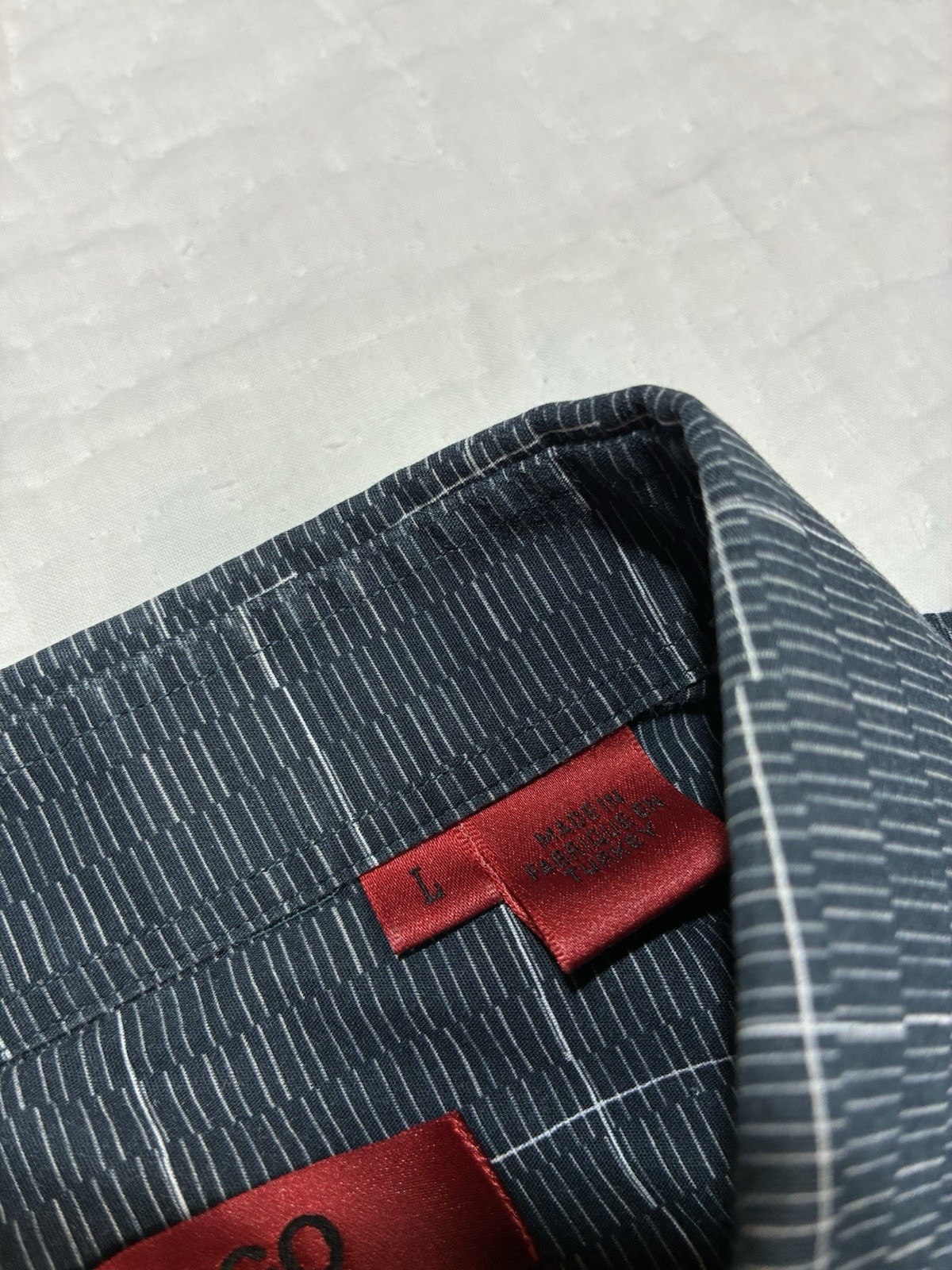 Hugo Boss Slim Fit Gray Geo Check Button Down Shirt Mens Large