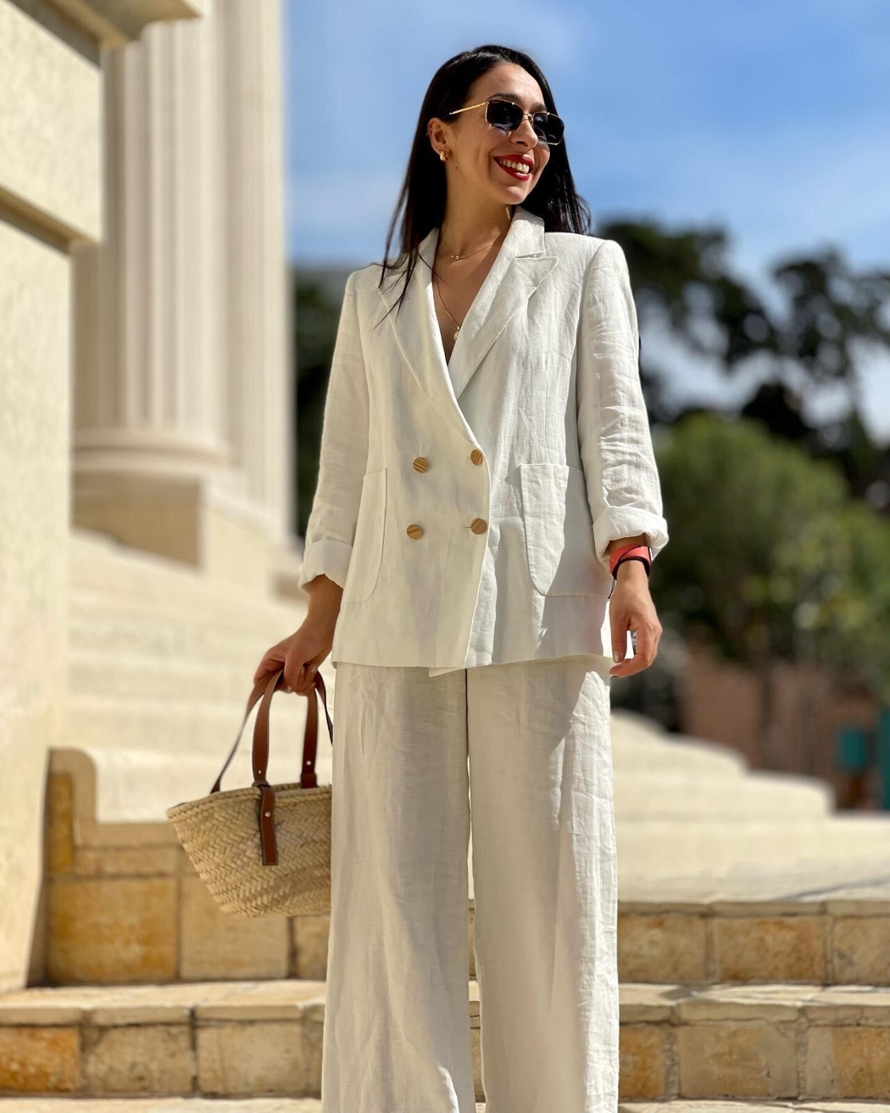 White Linen Women Suits 2 Pcs Double Breasted Peak Lapel Office Lady Outfits