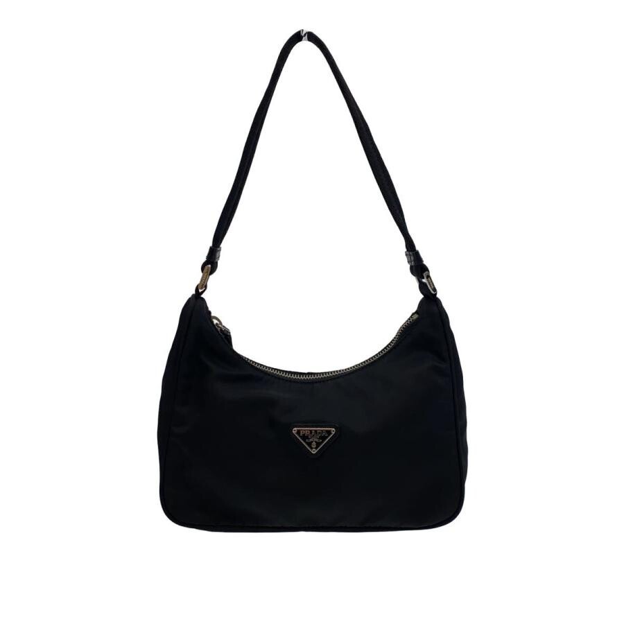 PRADA Nylon Black Shoulder Bag Women Zip Woven Strap