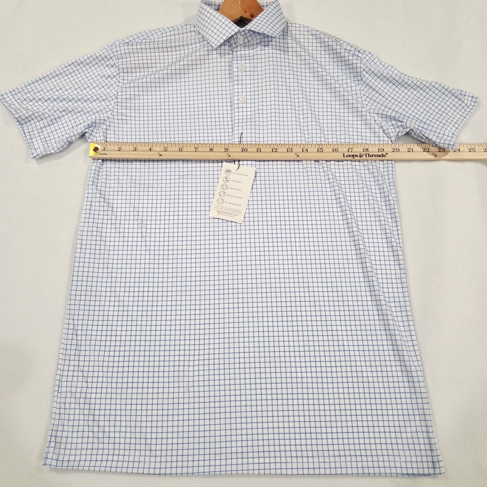 NWT Collars and Co Medium Polo Semi-Spread Thin Blue Check Mens Golf Career