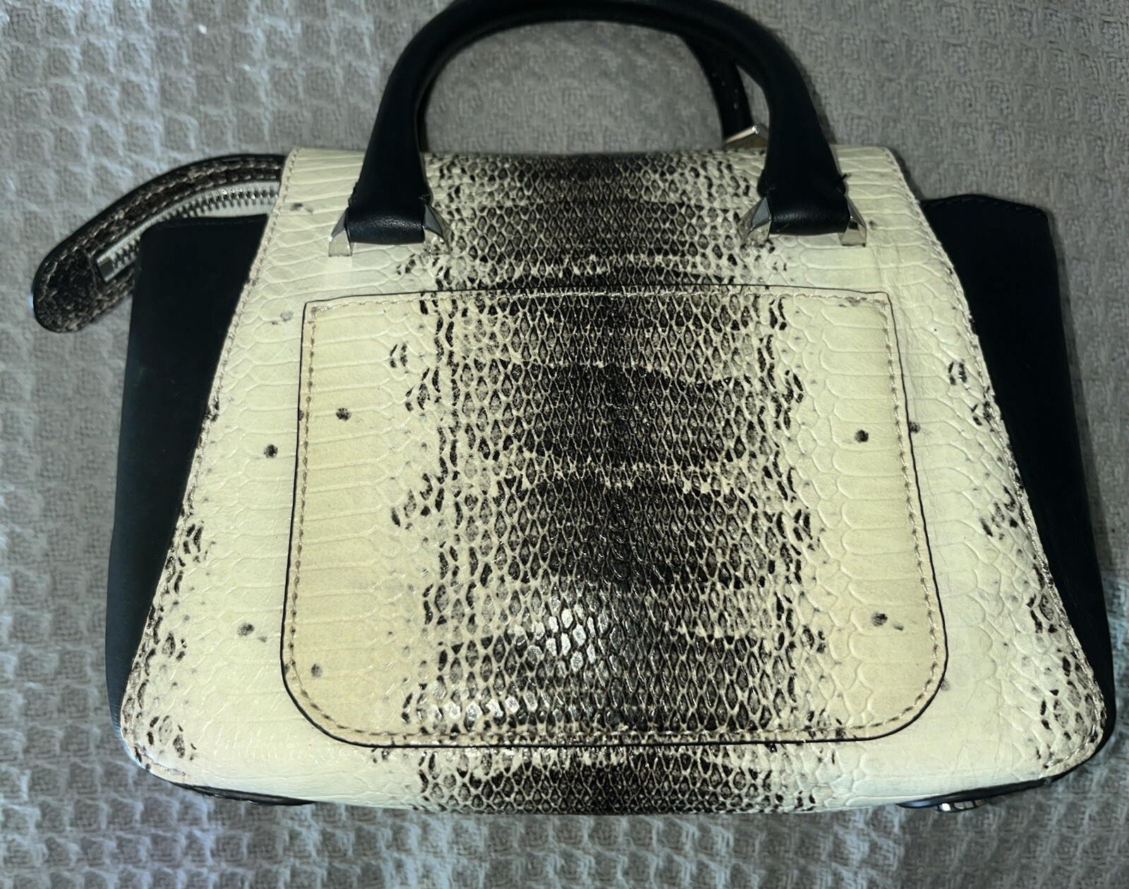 Michael Kors Nolita Mini Messenger Embossed Leather Off White Black Snakeskin