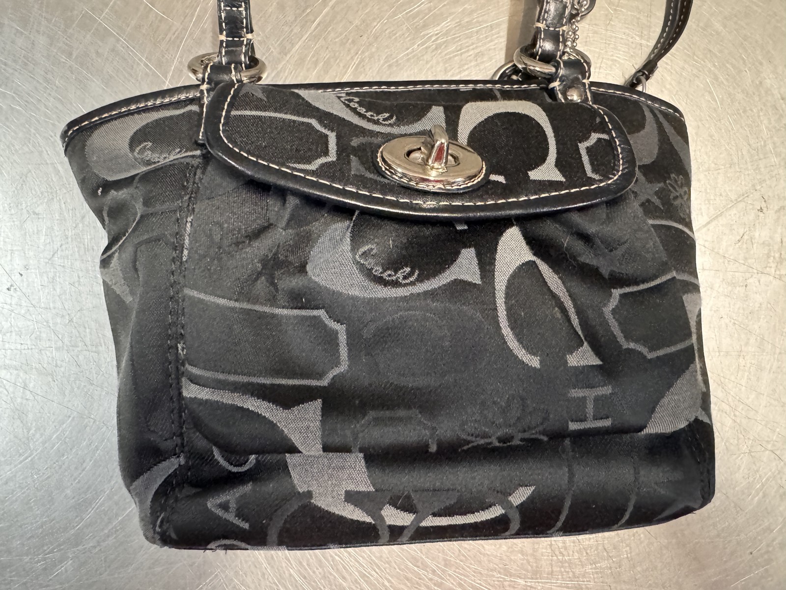 Coach 14949 Mini Leah Black Signature C TurnLock Satchel Crossbody Bag Purse