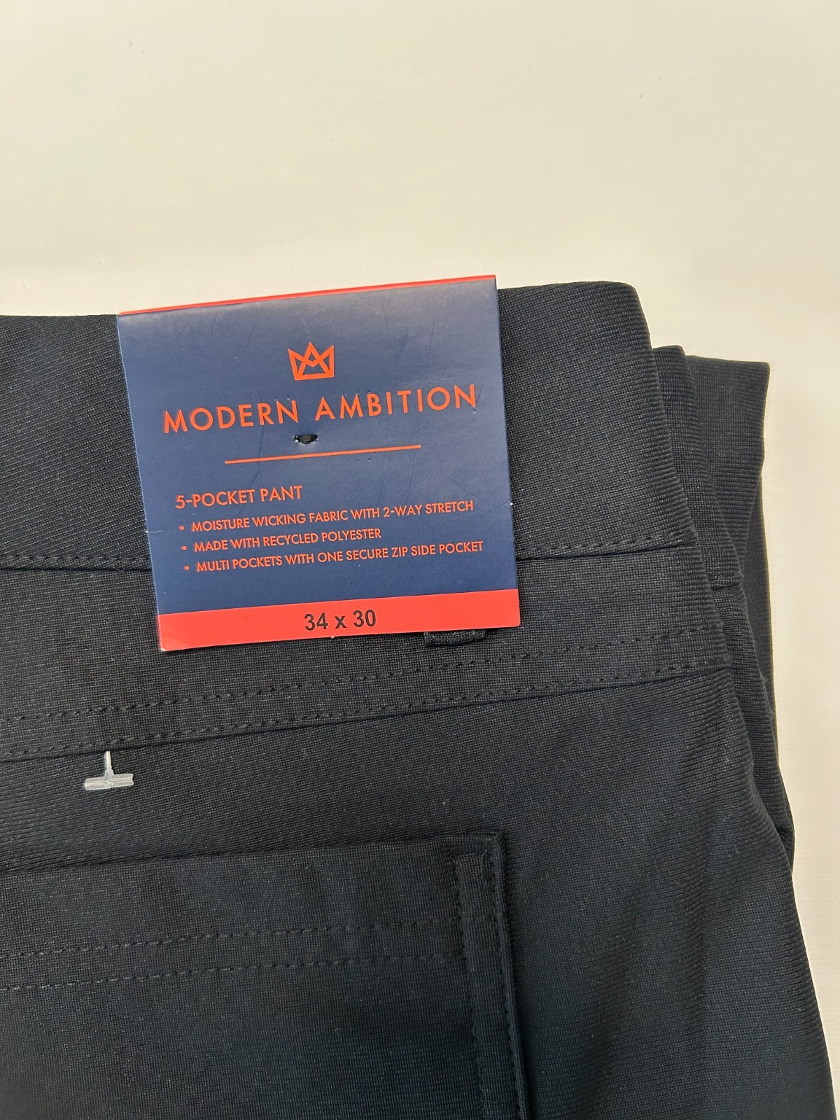 Modern Ambition Men’s 5-Pocket Pant Moisture Wicking Stretch Black Size 34×30