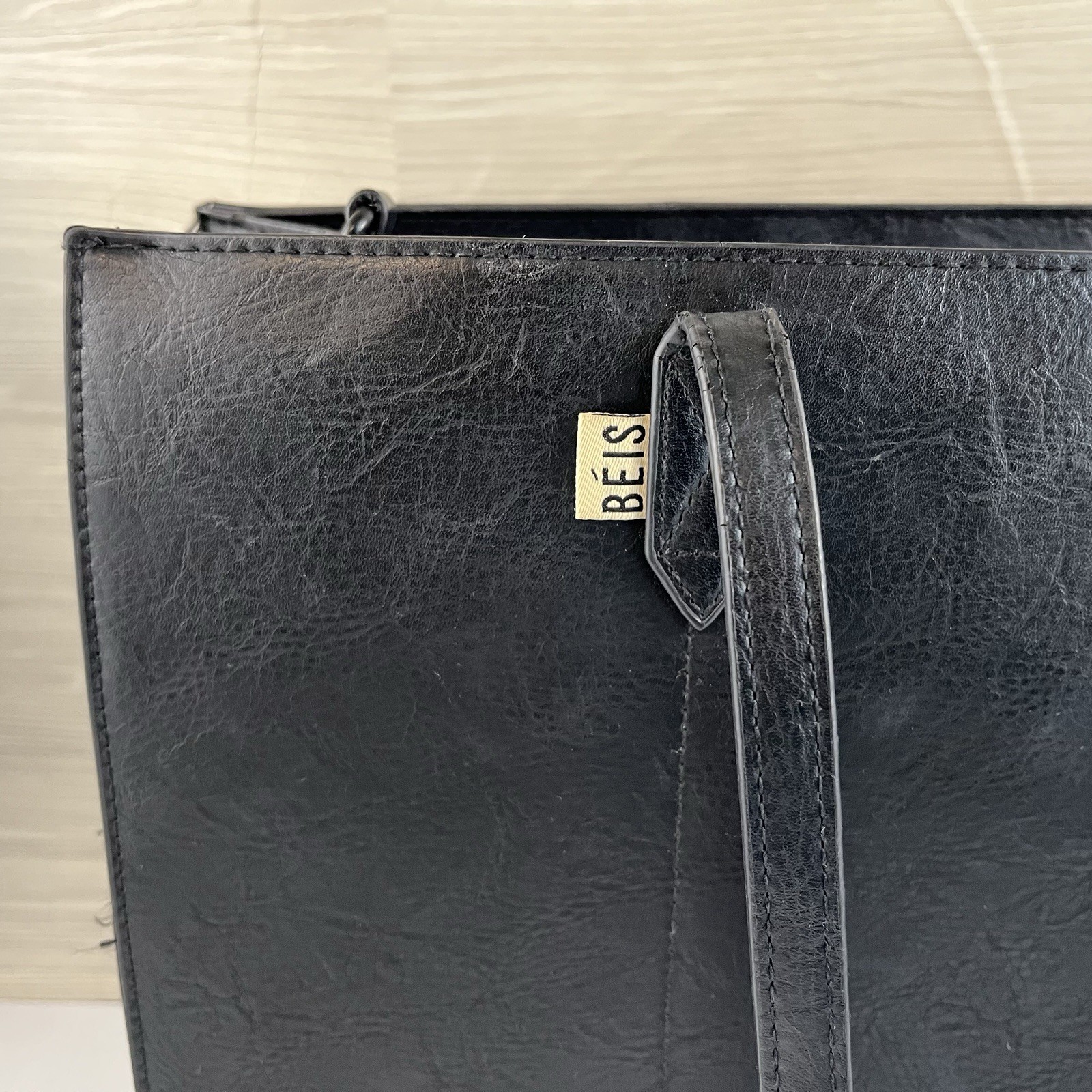 Beis Work Tote Bag The Commuter Smooth Vegan Leather Laptop Sleeve Water Bottle