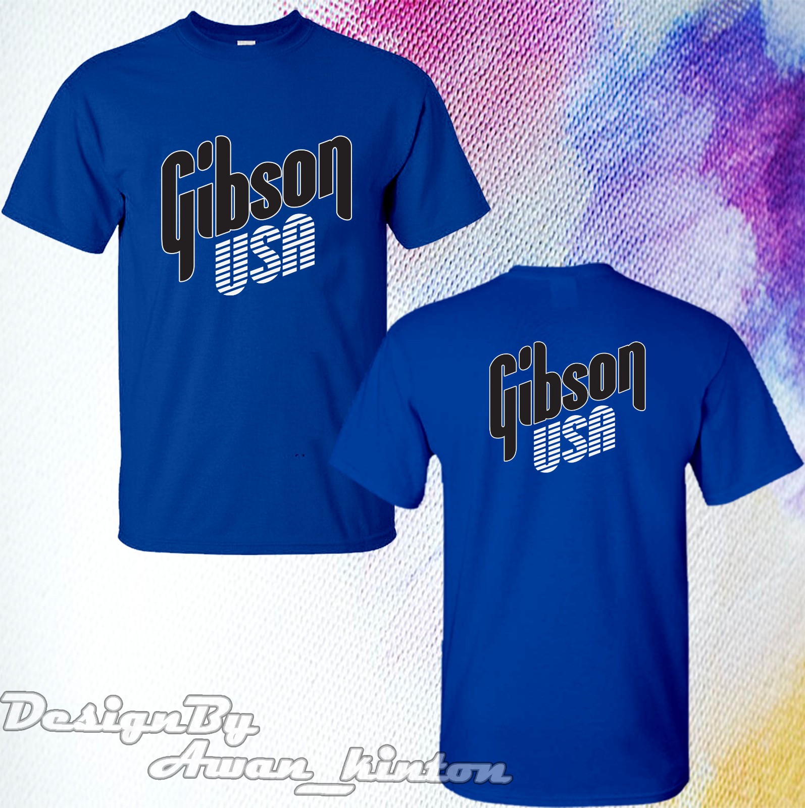 Tee Tshirt Gibson Funny Guitar Logo Short Sleeve Made In Usa