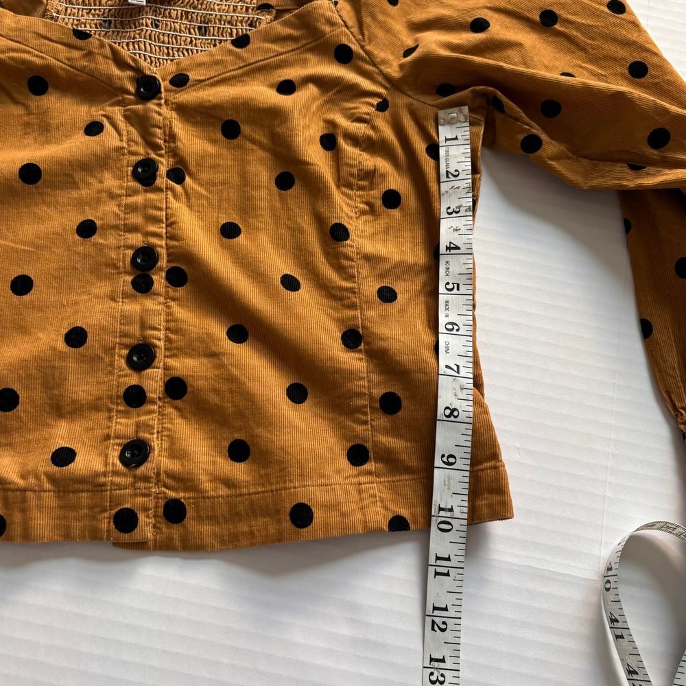Madewell Corduroy Polka Dot Puff Sleeve Button-Up Top in Caramel Size 6