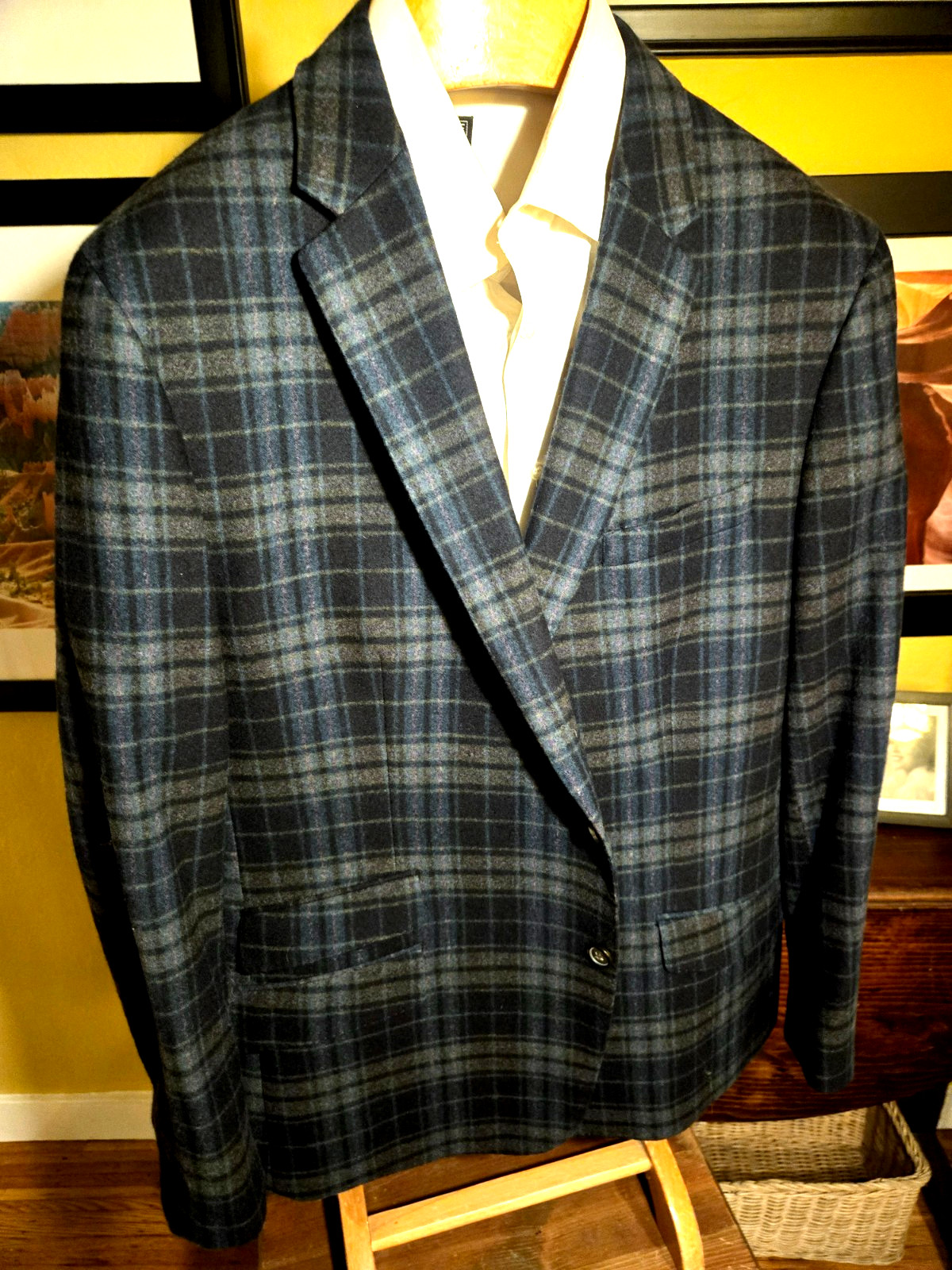 Banana Republic Green Wool Check Sport Coat, Slim Fit 48L, Surgeon’s Cuffs, New