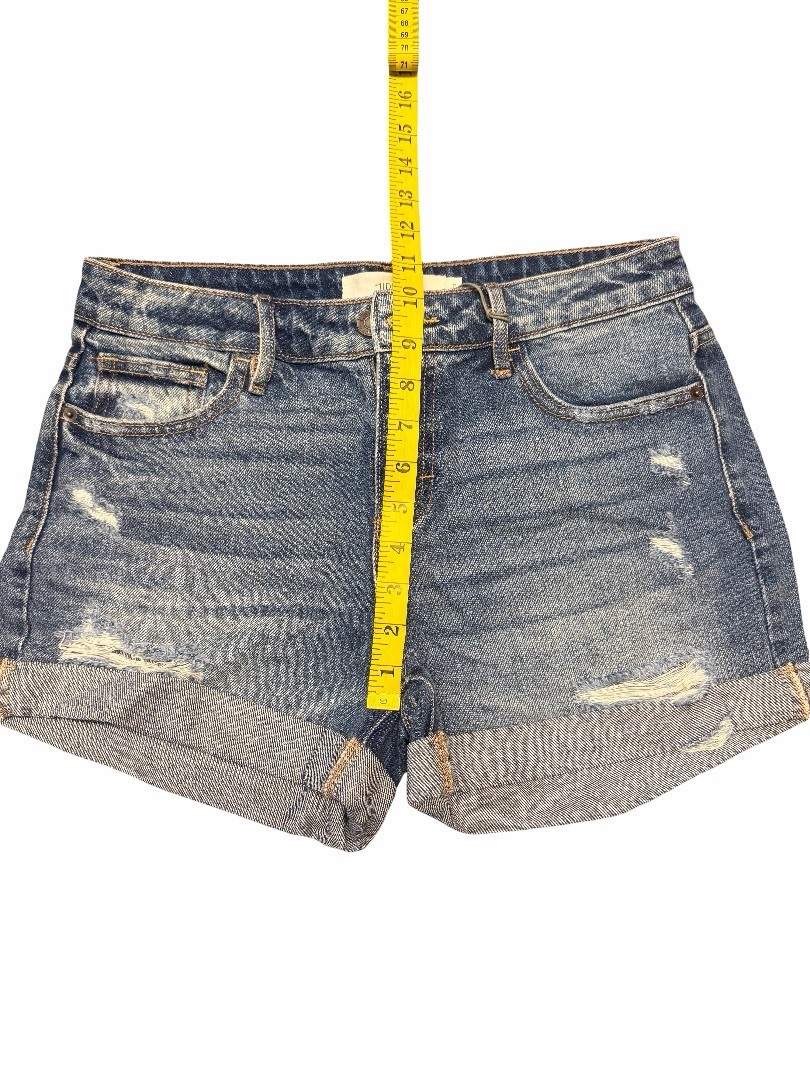 HIDDEN Women’s Blue Distressed Denim Shorts Size S High Rise Cuffed 3” inseam
