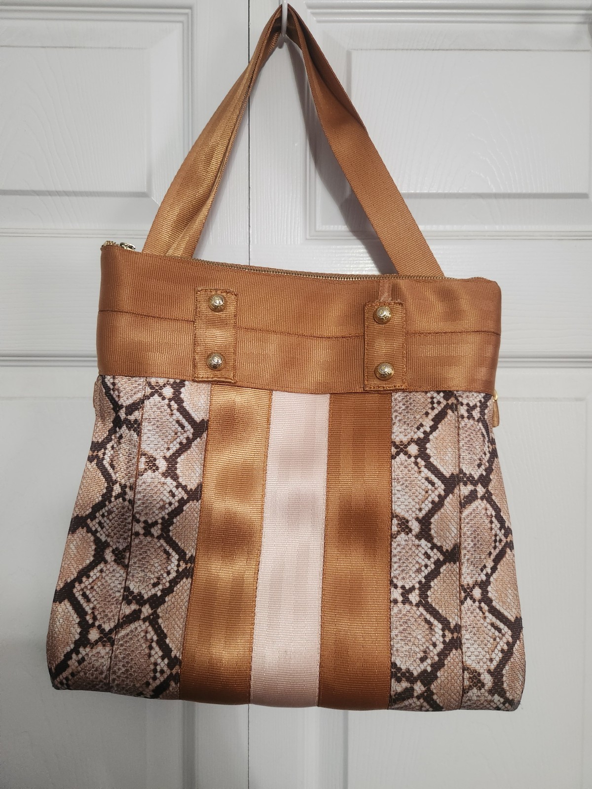 Harveys Foldover Tote – Snake, Champagne, Gold Hardware – PLEASE READ *MODIFIED*