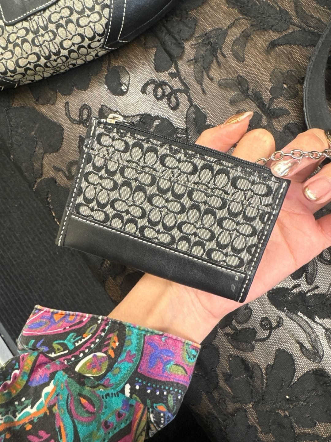 Coach Soho Signature Buckle Flap Bag Black/Grey Canvas 6818