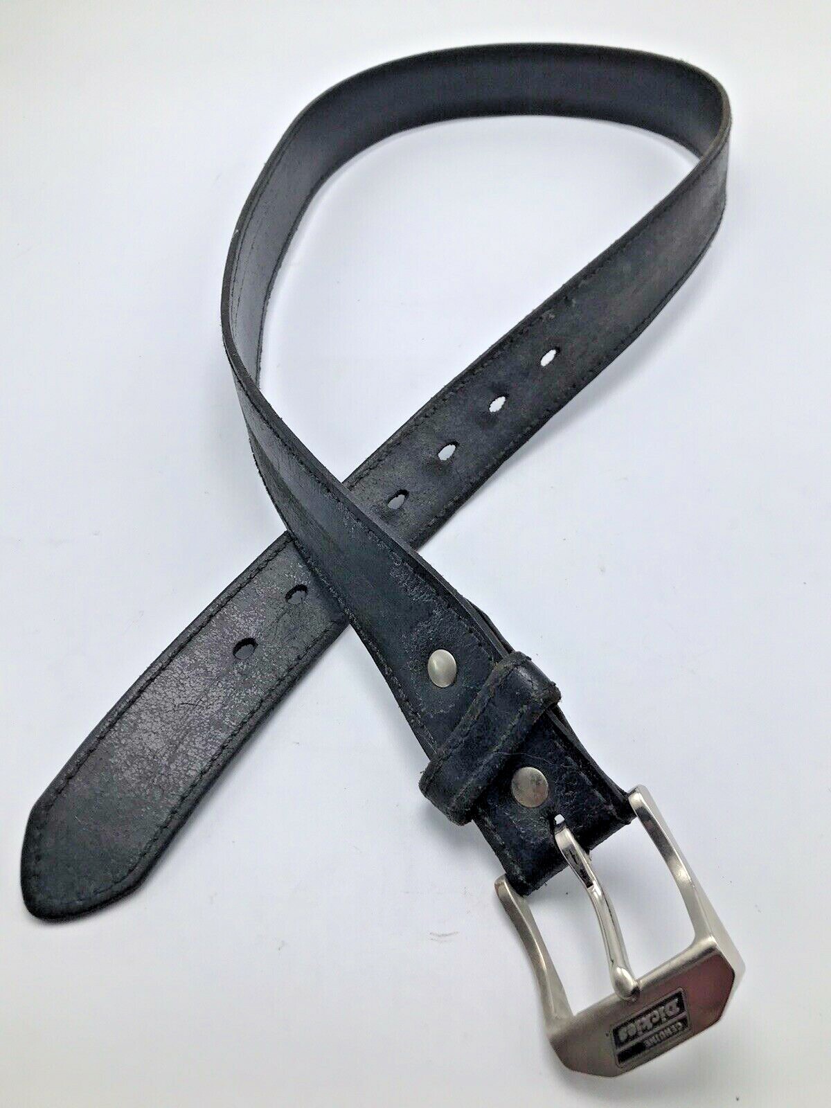 Dickies Black Leather Work Belt Mens 36-37 Silver Tone Buckle 1 3/8” Wide
