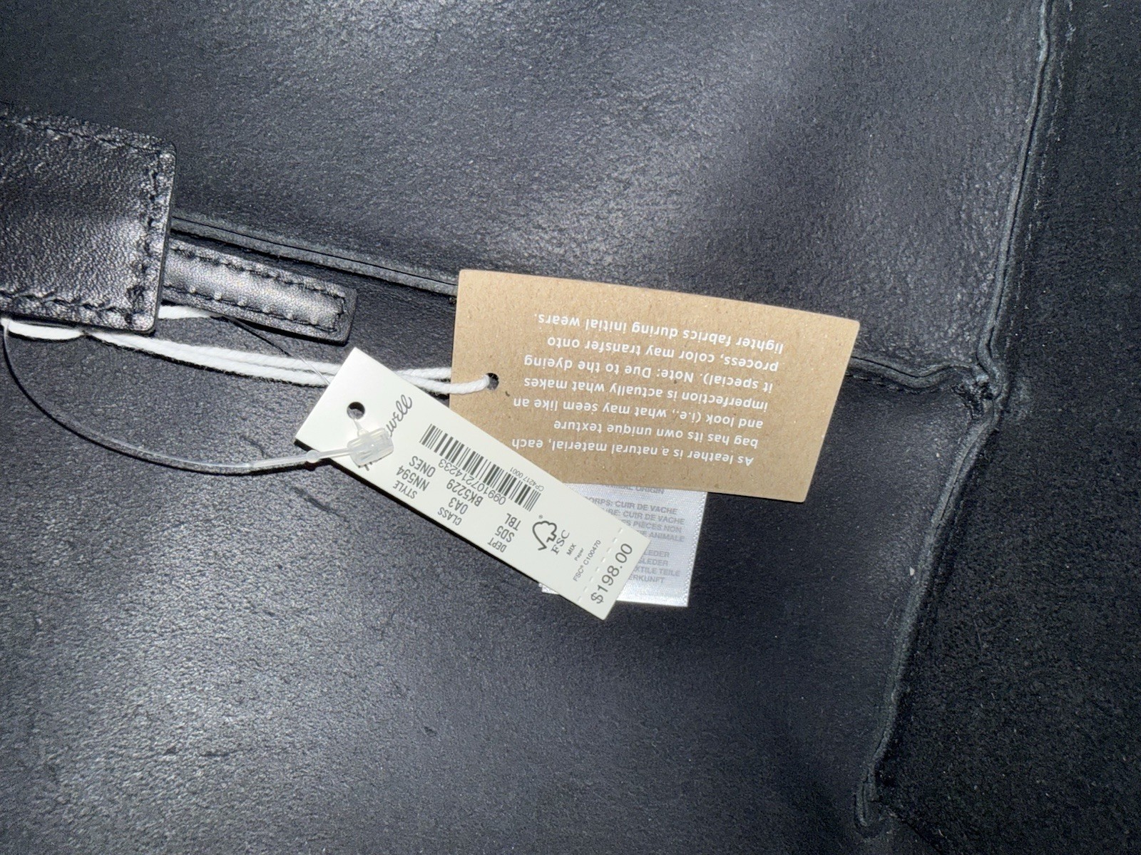Madewell Women’s Large Black Zip Top Tote w/ Inner Pockets, Gold Hardware