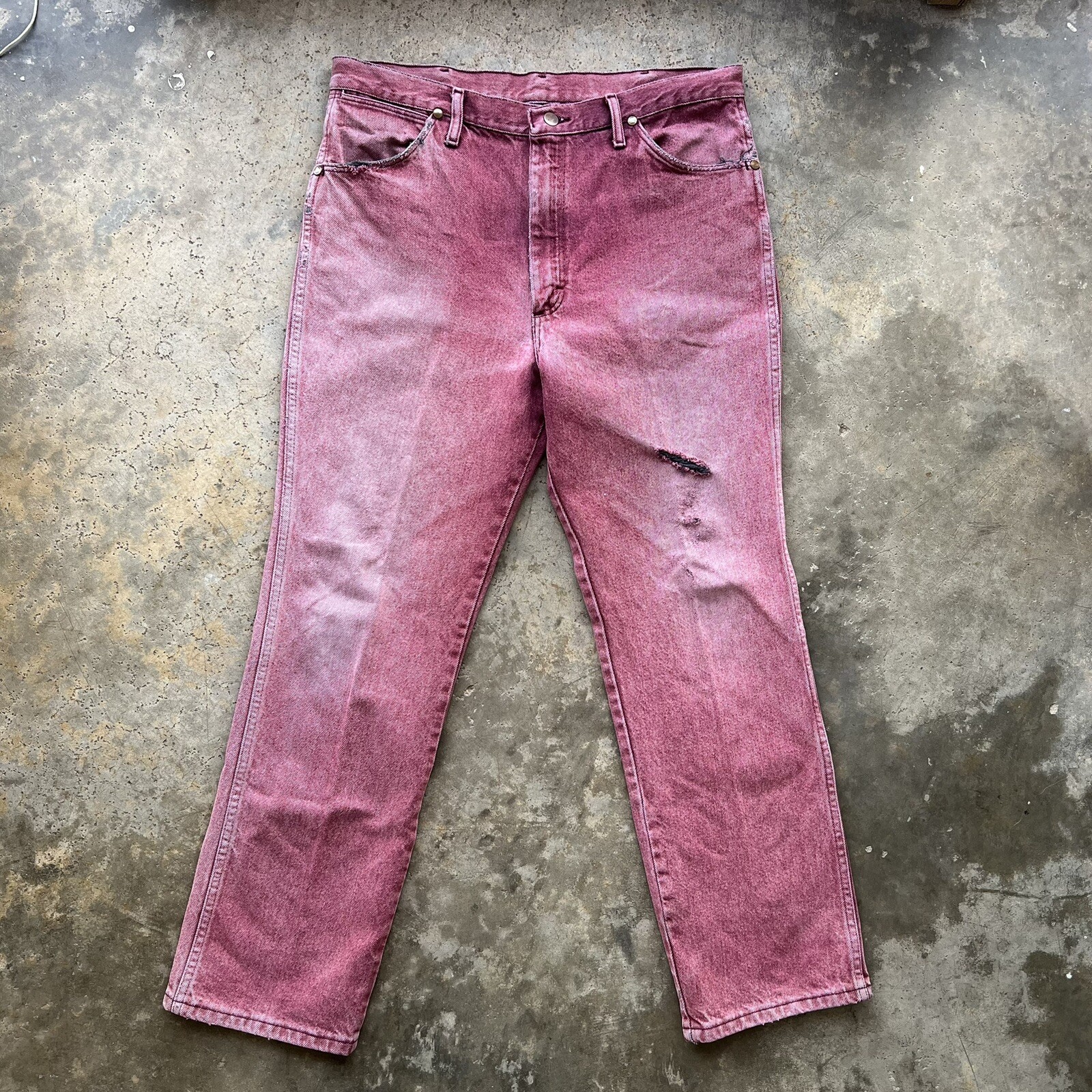 Vintage Wrangler Stonewash Sun Faded Red Denim Jeans 36×30 936BLT Cowboy Cut
