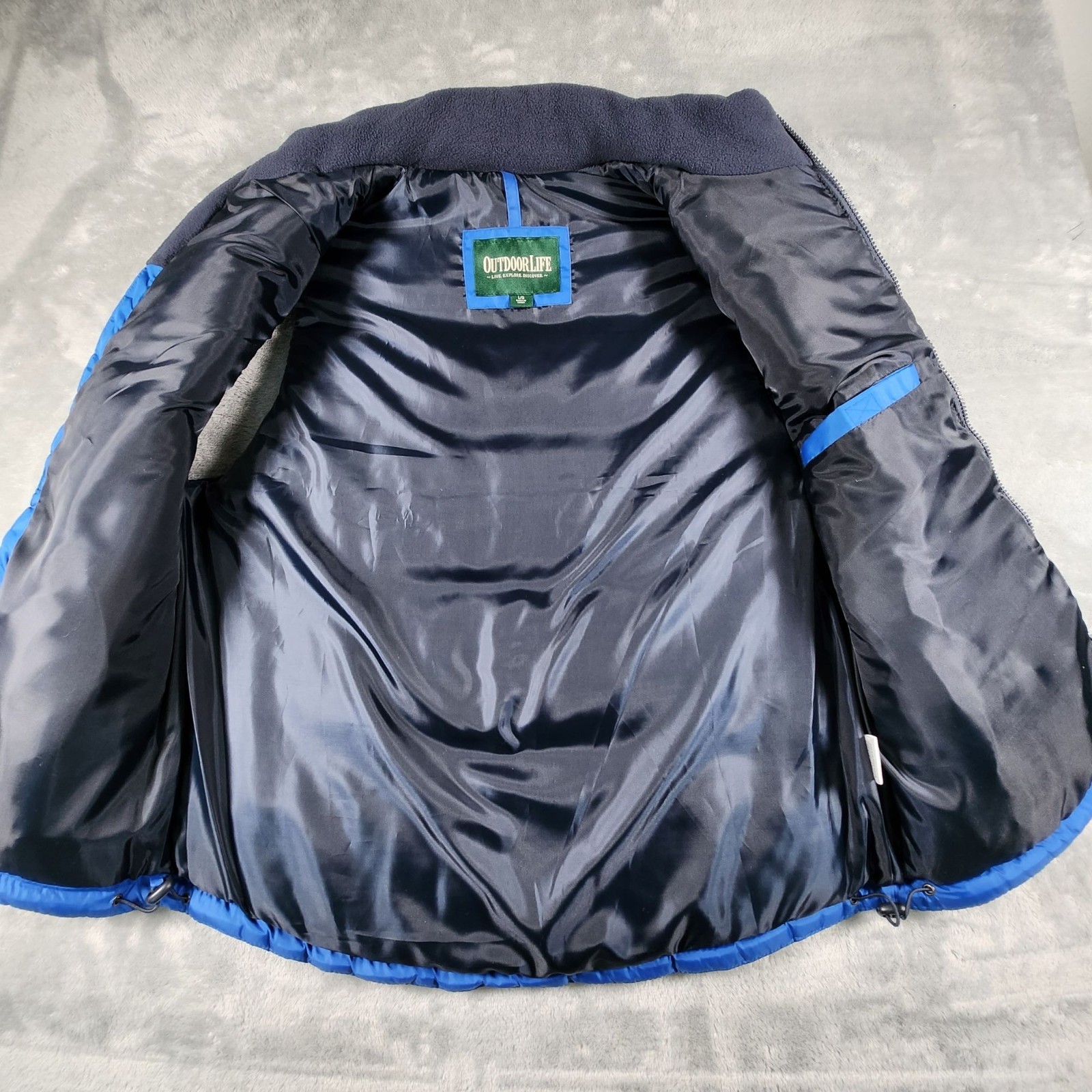 Outdoor Life Puffer Vest Large Blue Color Block Outdoor Hiking Active Cabin Work