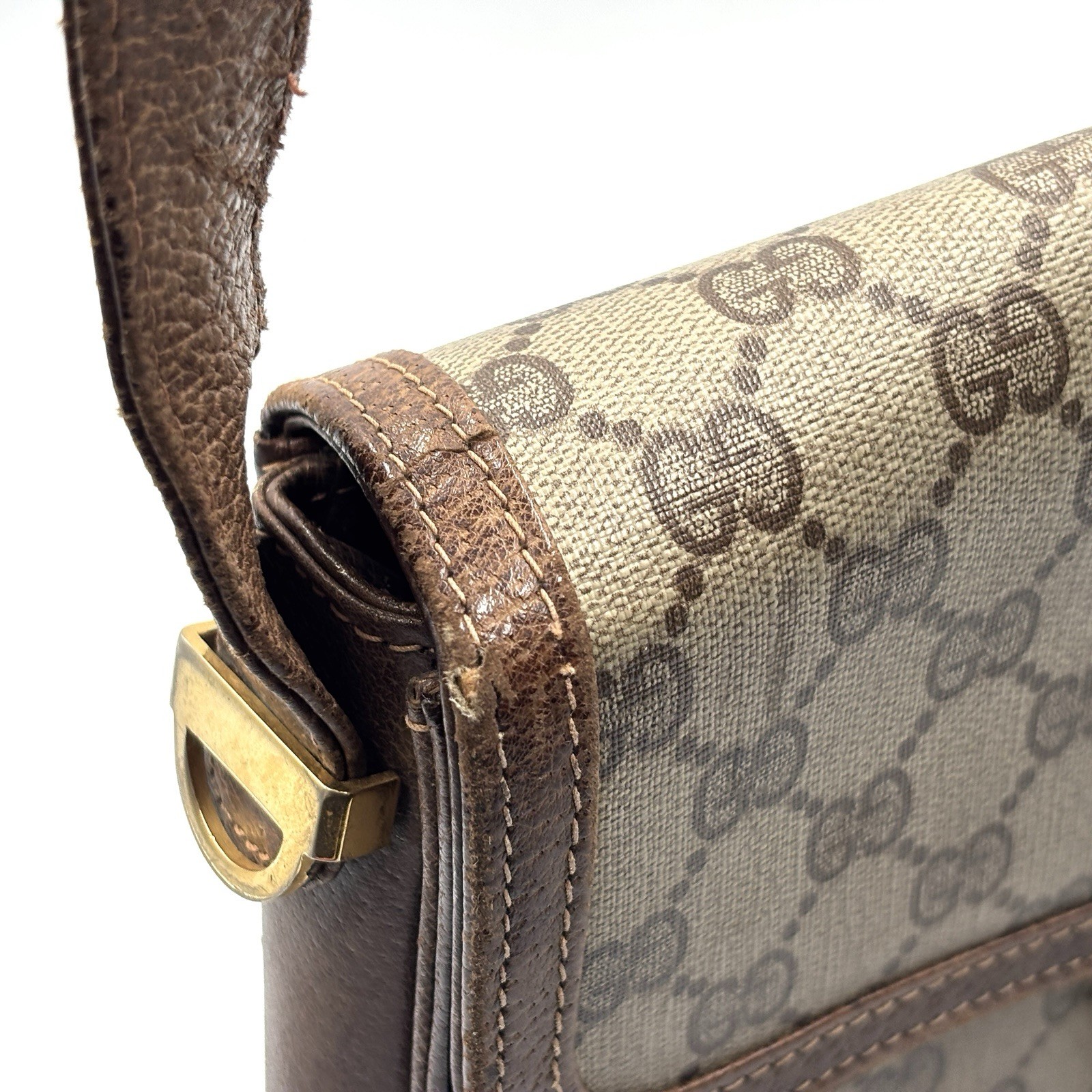 Vintage Gucci Shoulder Bag purse Sherry GG Supreme PVC Leather Brown Authentic