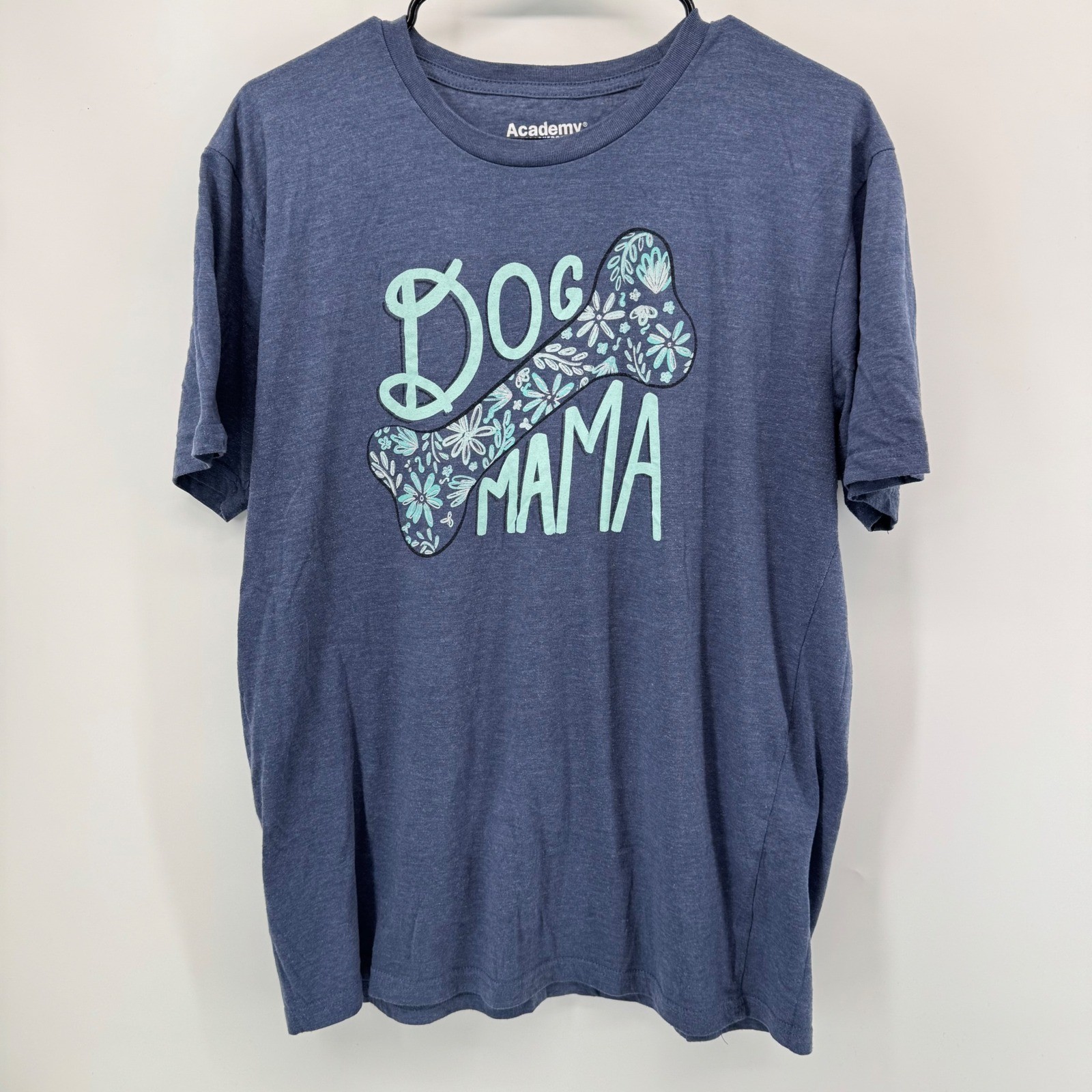 Academy Sports Dog Mama Blue Heather Graphic T-Shirt Womens Large Floral Bone L