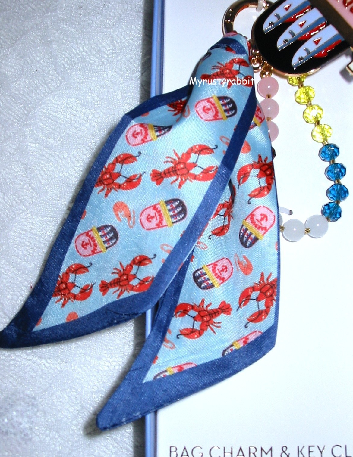 Sardines Beaded Gold Bag Charm or Clip to Keyring ~ Blue Moon Studio NEW