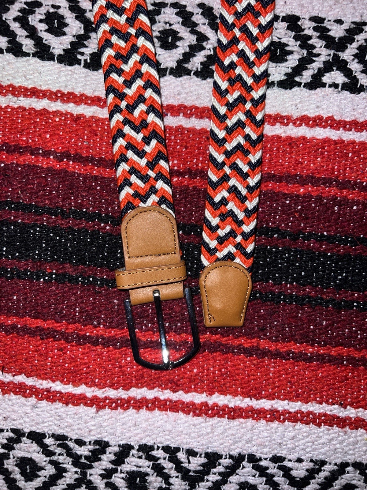 Men’s Red White & Blue Size L Stretch Braided Web Adjustable Belt