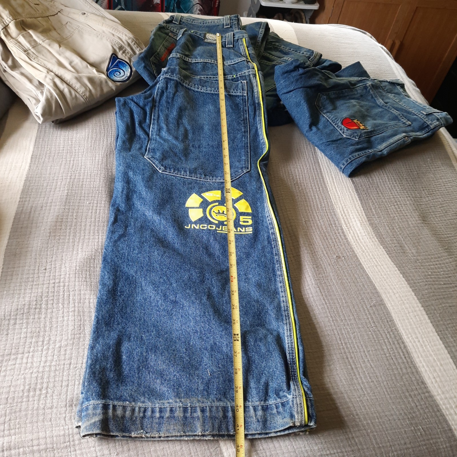 JNCO Vintage 90s NEON Green Stripe Skunk Skater Pipes Wide-Leg Jeans 32×30 Baggy