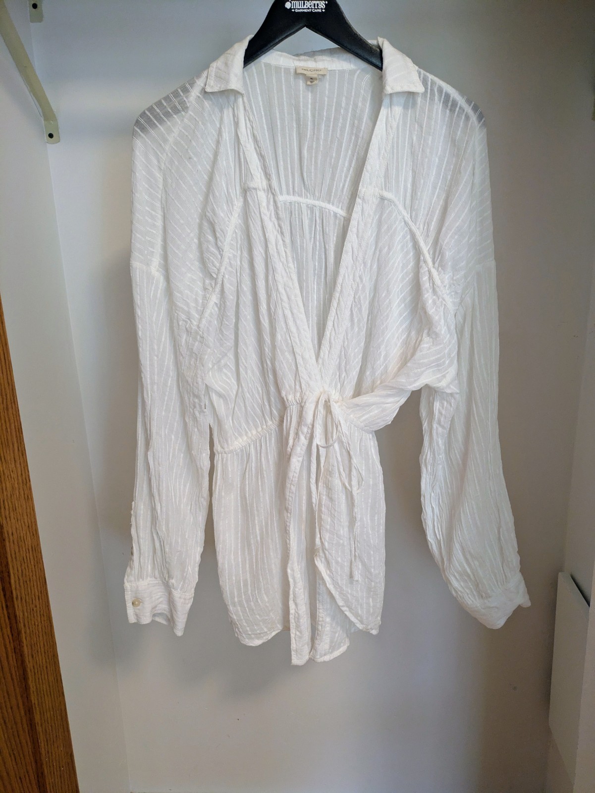 Pilcro White Solid Woven Wrap V-Neck Long Sleeve Tie Blouse Size XL