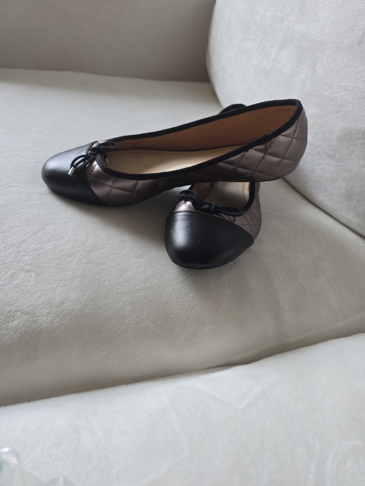 Lands End Ballet Flat Shoes Bronze / Brown 9,5 Quilted Bow Casual Streetwear