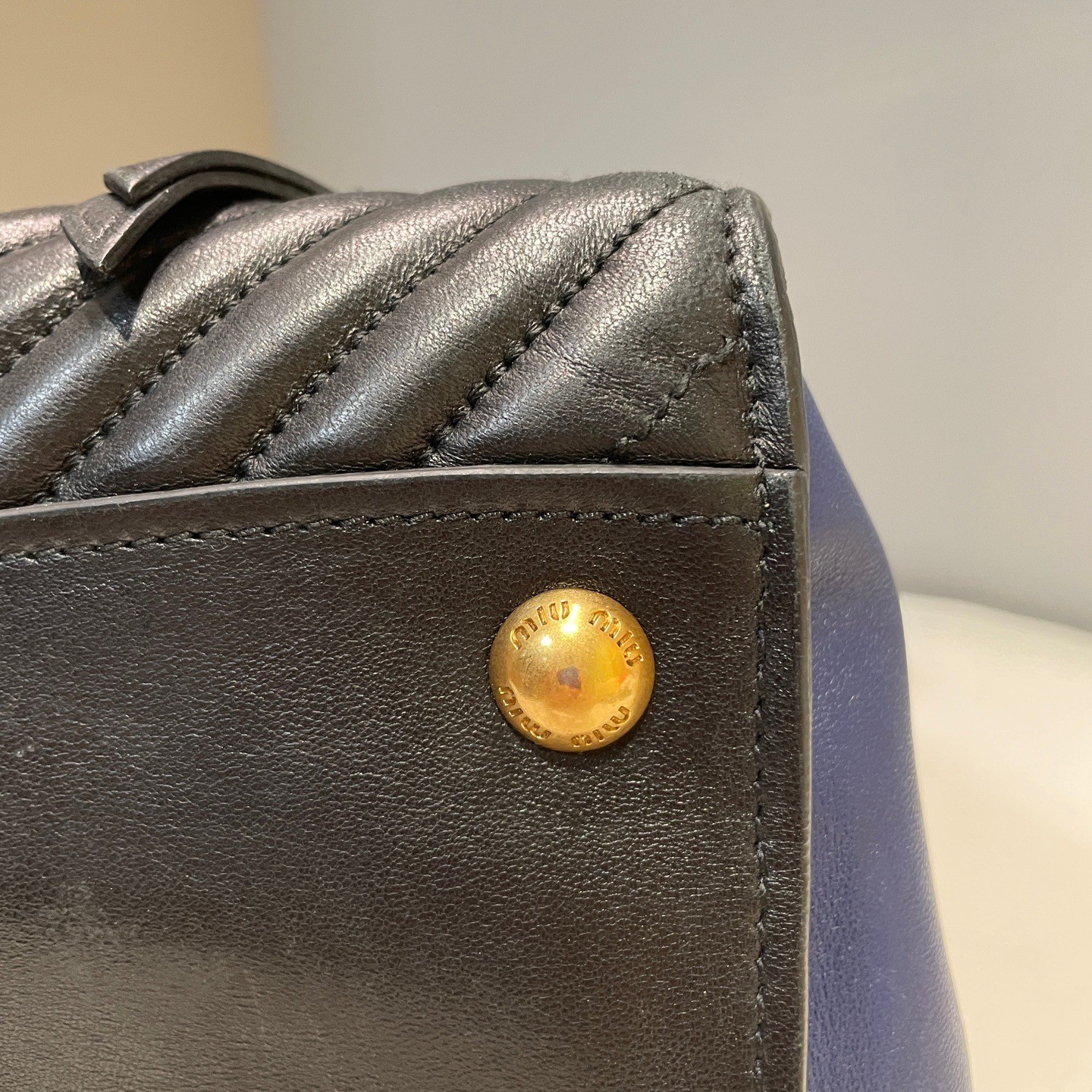 Miu Miu Quilted Leather Navy Large Top Handle Crossbody Bag