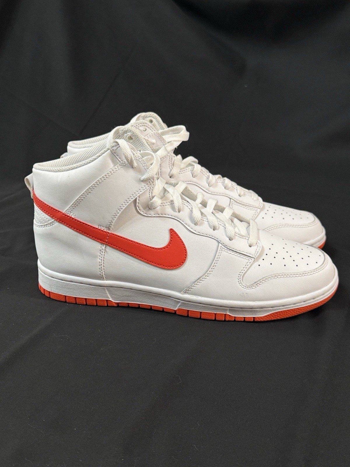 Nike Dunk High Men’s Leather High-Top Lace-Up Sneakers White/Red-Orange