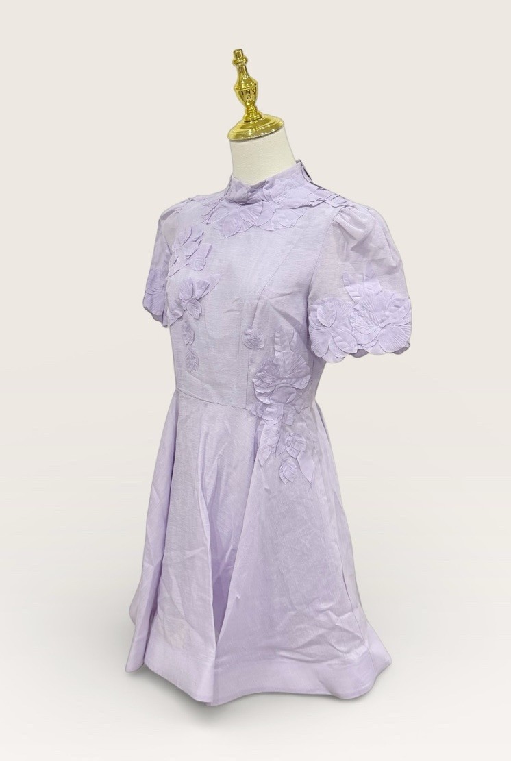 Antonio Melani Size 2 Iris Linen Floral Appliqué Mockneck Minidress Lavender NWT