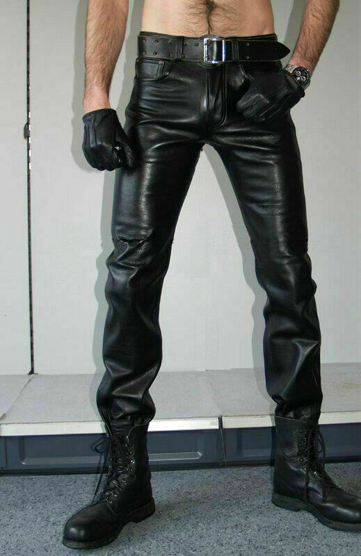 Men’s Black Genuine Lambskin Real Leather Casual Jeans Biker Leather Pant