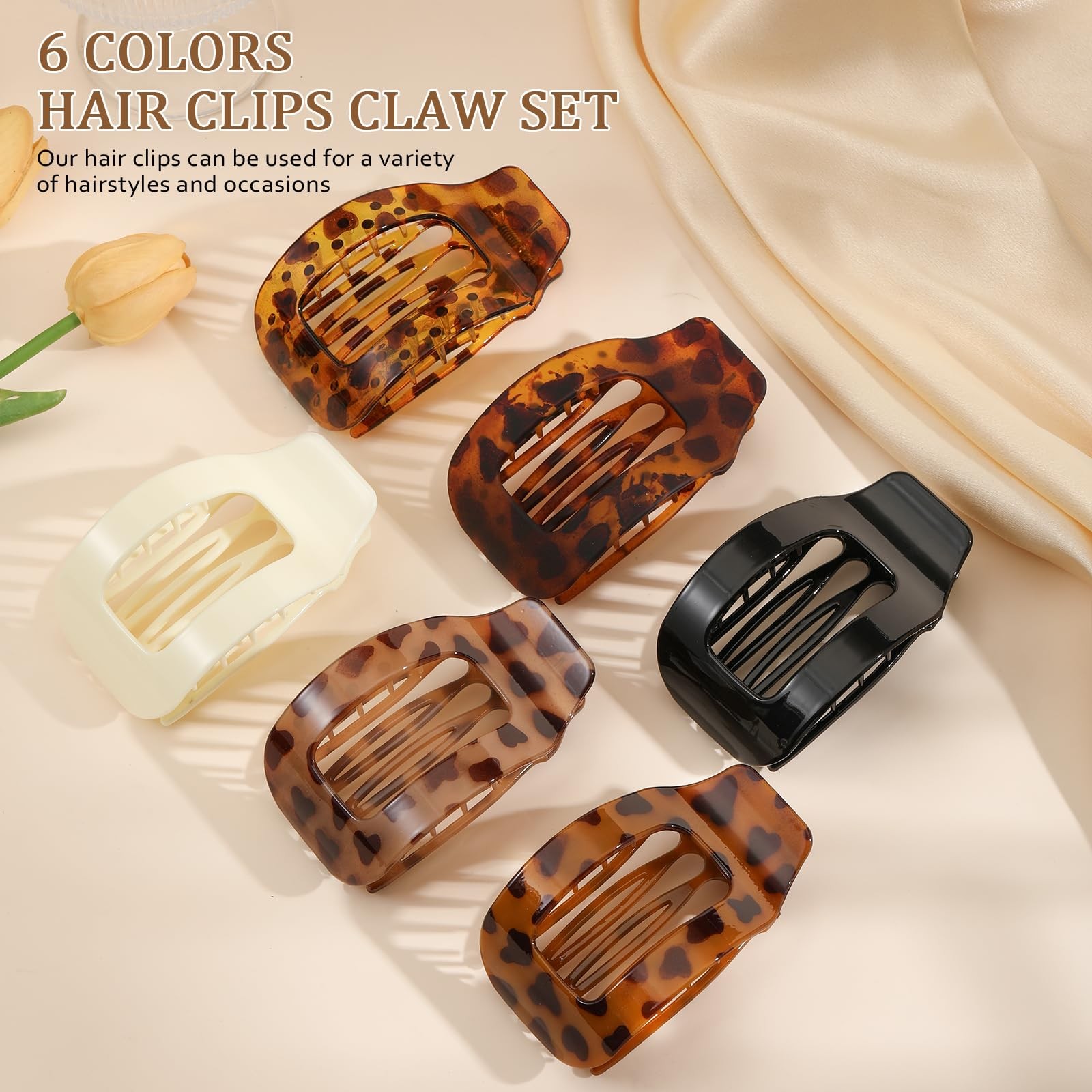 6 PCS Flat Hair Clips for Women, 1 Count (Pack of 6), 6pcs, Tortoise Shell