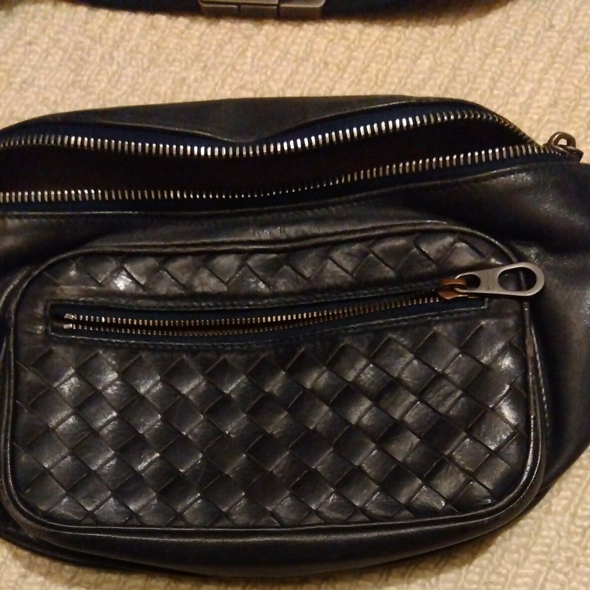 Bottega Veneta Intrecciato Woven Leather Belt Fanny Pack Waist Bag Black 10.2 in