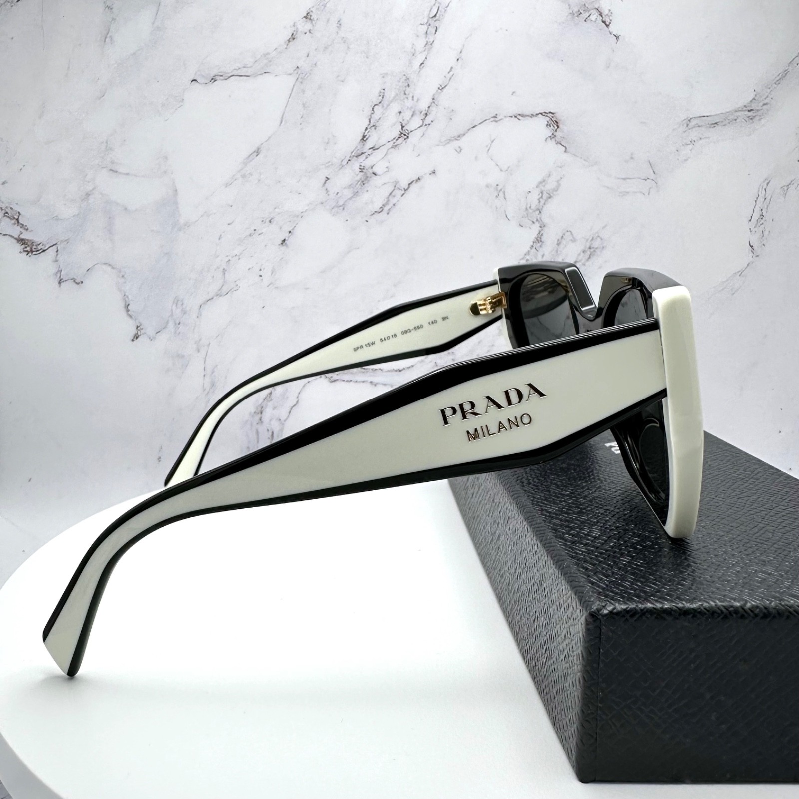 PRADA Sunglasses PR15WS 09Q5S0 Black White Symbole Gold Women’s New