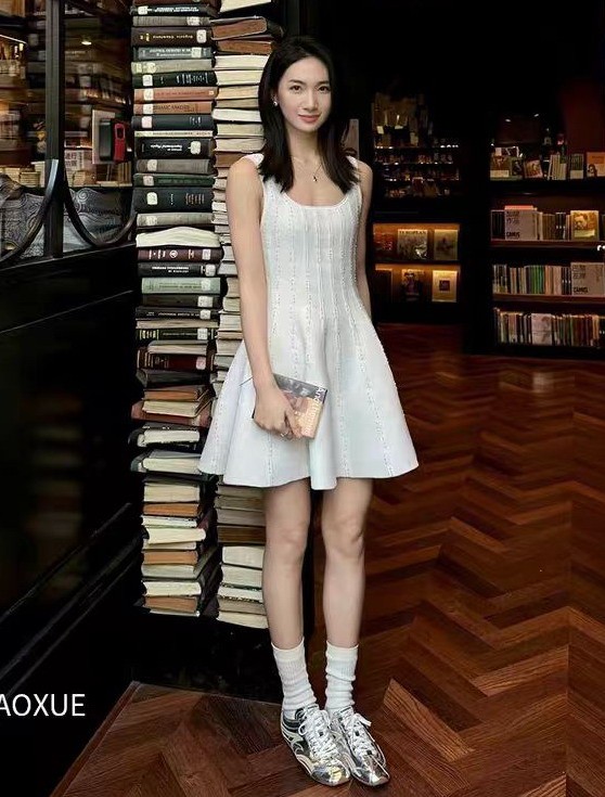 Sandro U-neck collar Beading beads Knitted bandeau Dresses slip dress white