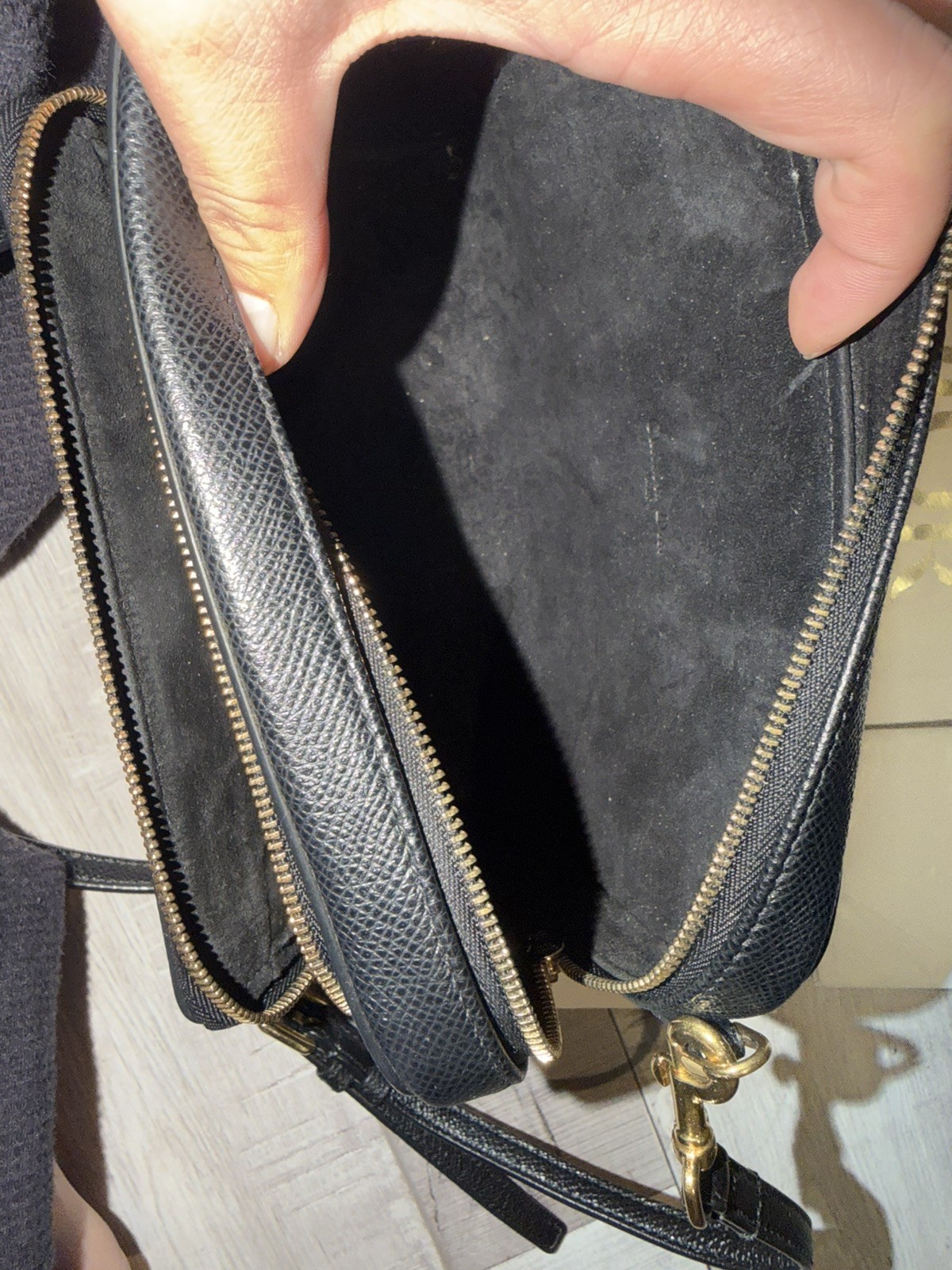CHRISTIAN DIOR Caro Grained Leather Double Pouch Crossbody Bag Black