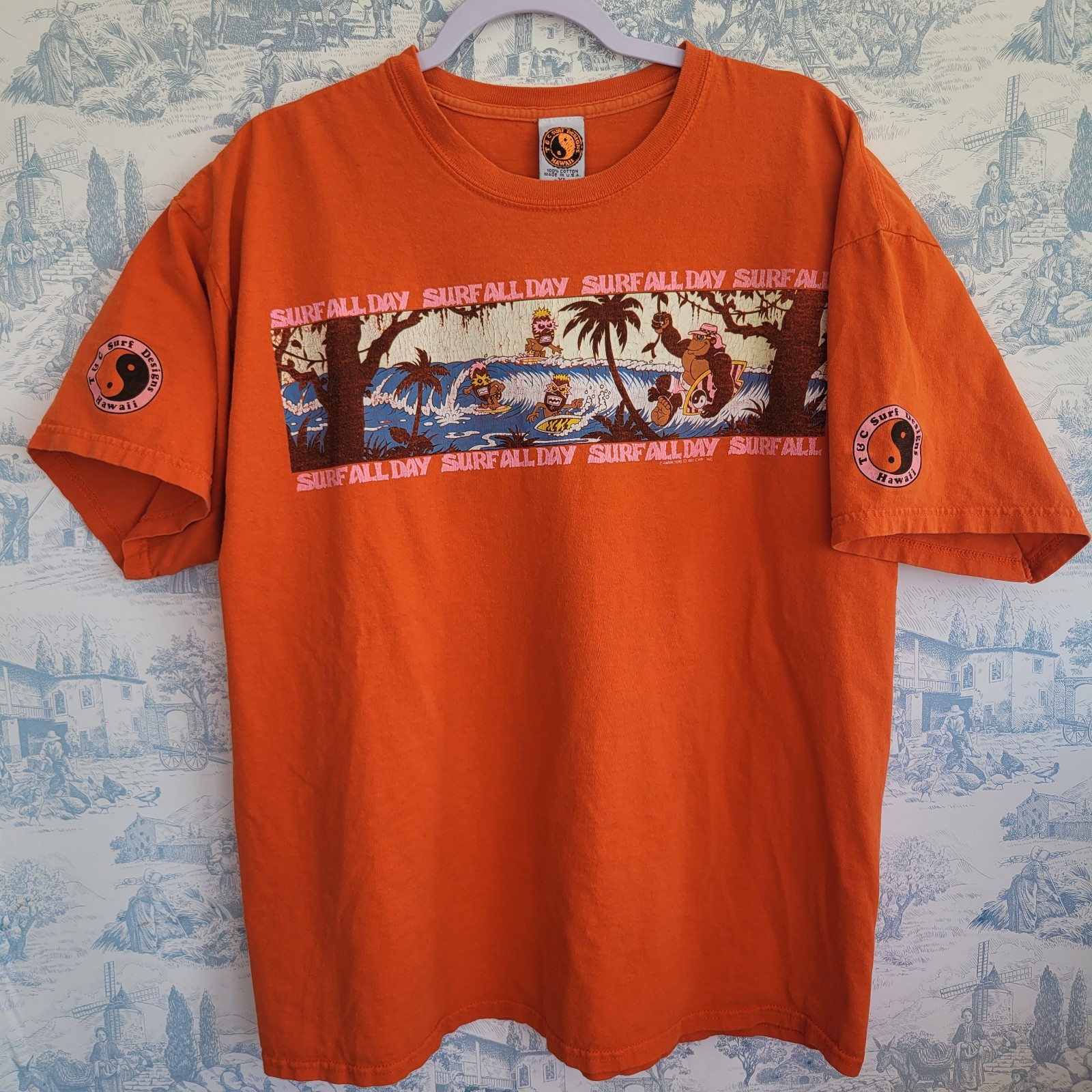 T&C Surf Design Hawaii T Shirt 1987 Surf All Day Rage All Night Da Boys Vtg Oran