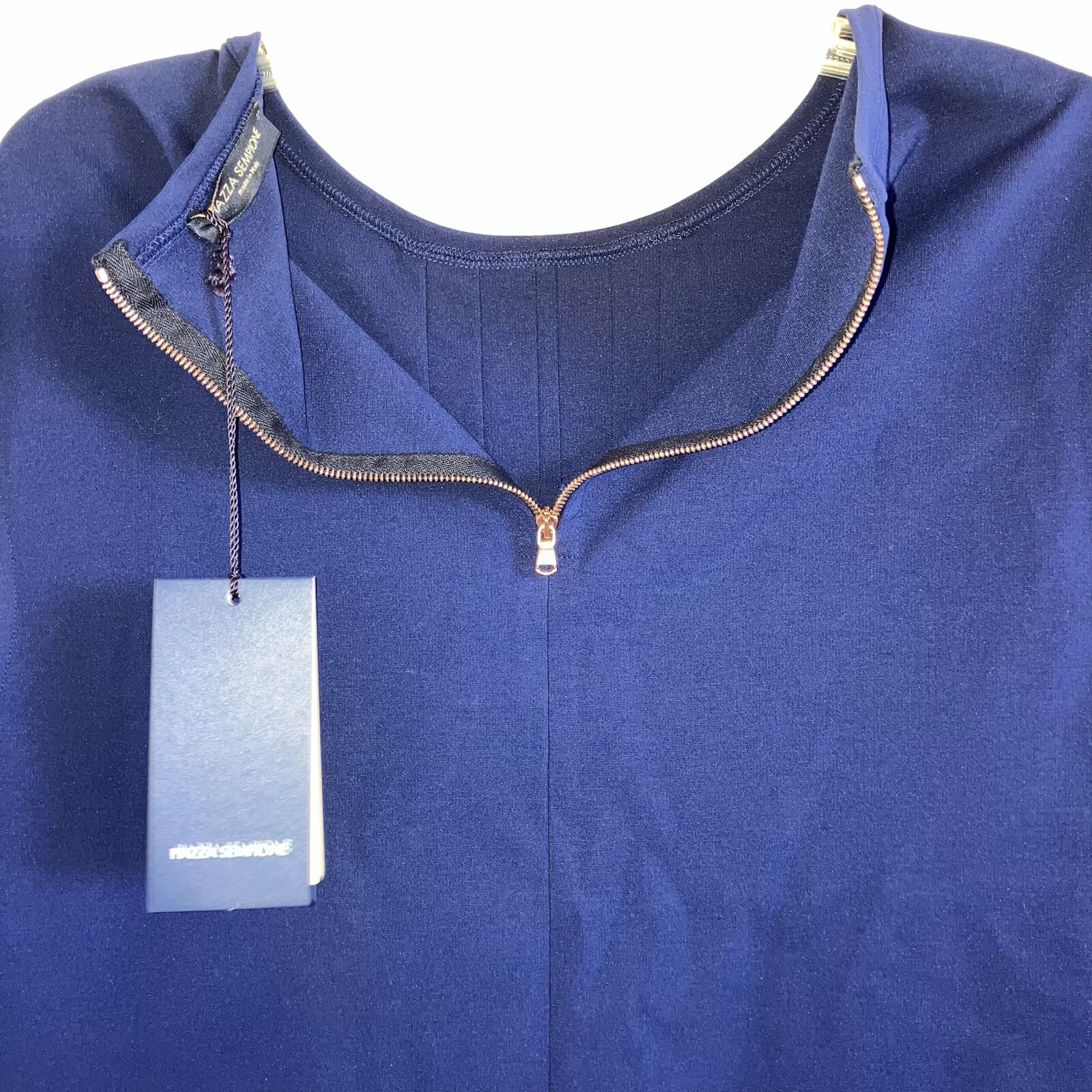 PIAZZA SEMPIONI XL Dark Blue Whimsical Pleated Sleeveles Stretch Top 48 Italy