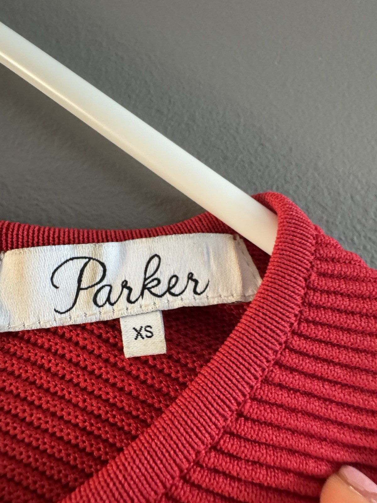 Parker XS Red Solid Knit Crew Neck Cold Shoulder Sheath Bodycon Mini Dress